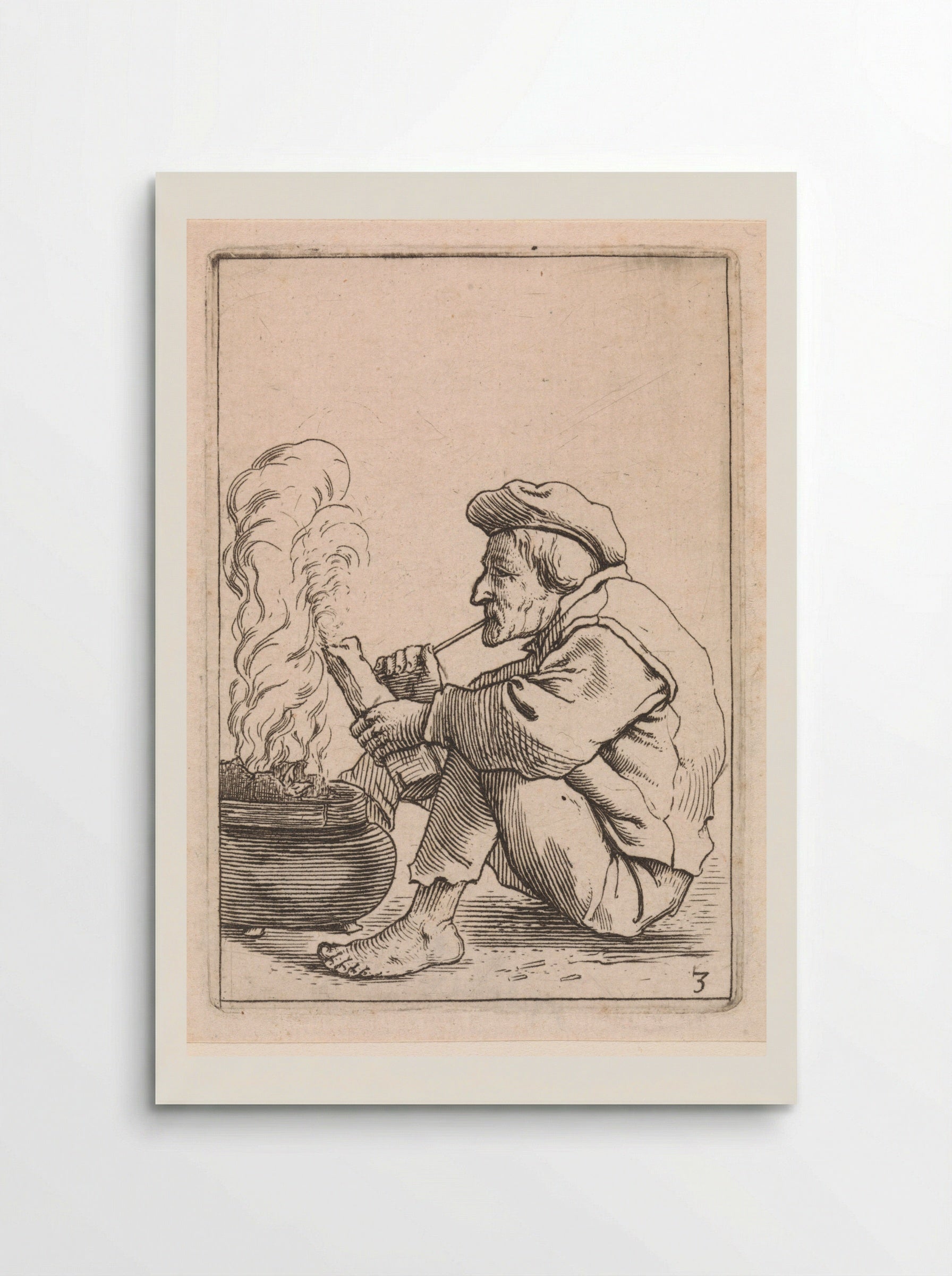 Zittende boer met pijp voor een dampende ketel - Cornelis Saftleven - Poster