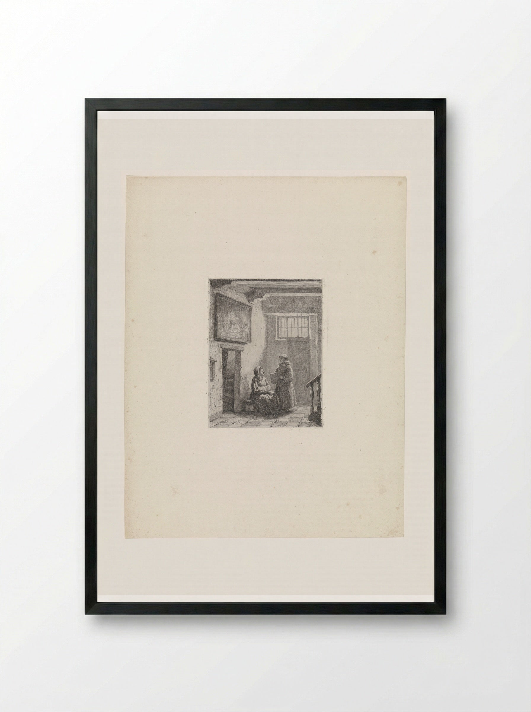 Zittende en staande monnik - David van der Kellen - Framed Print Black