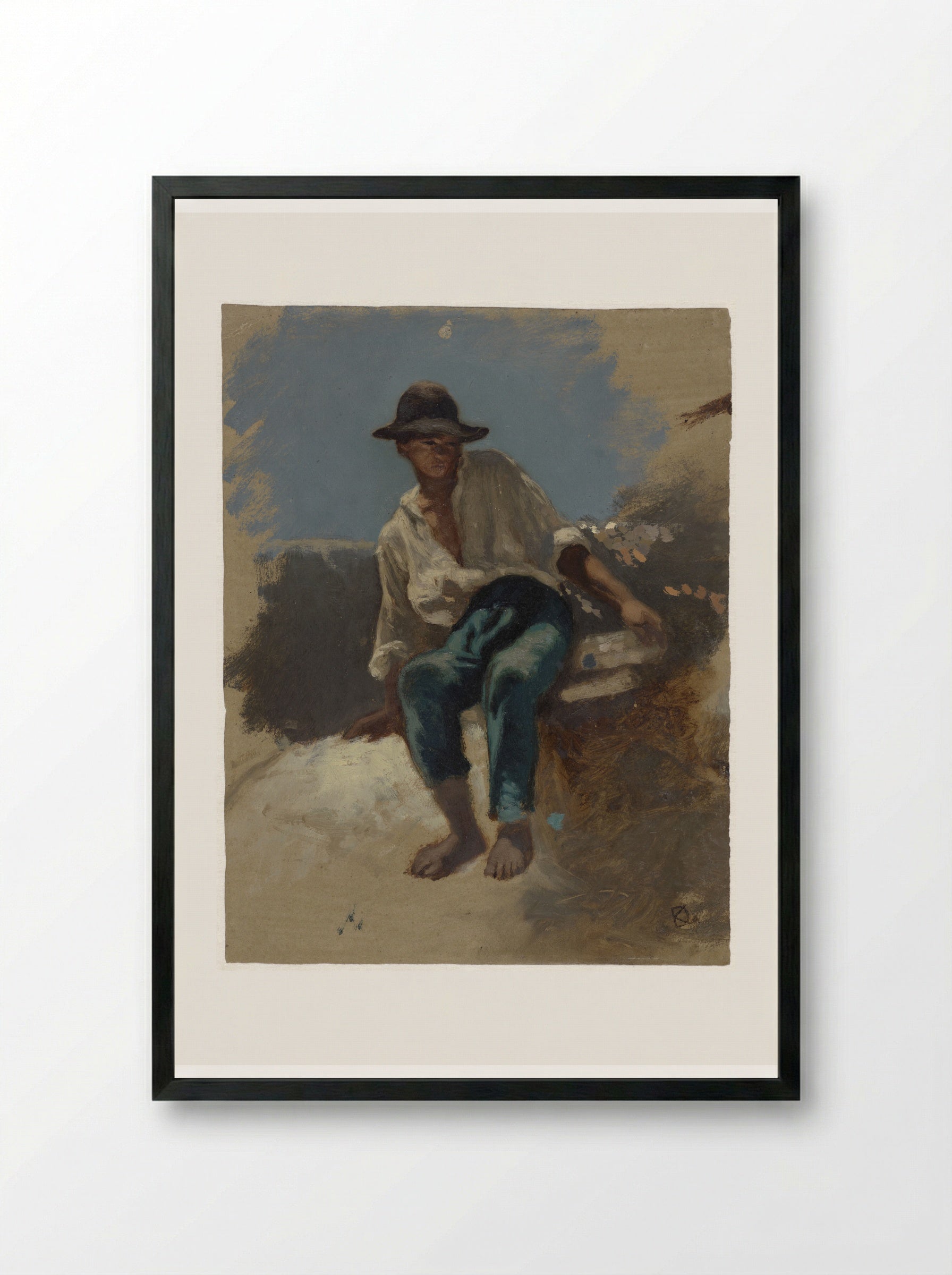 Zittende jongeman met vilten hoed op - Johan Daniël Koelman - Framed Print Black
