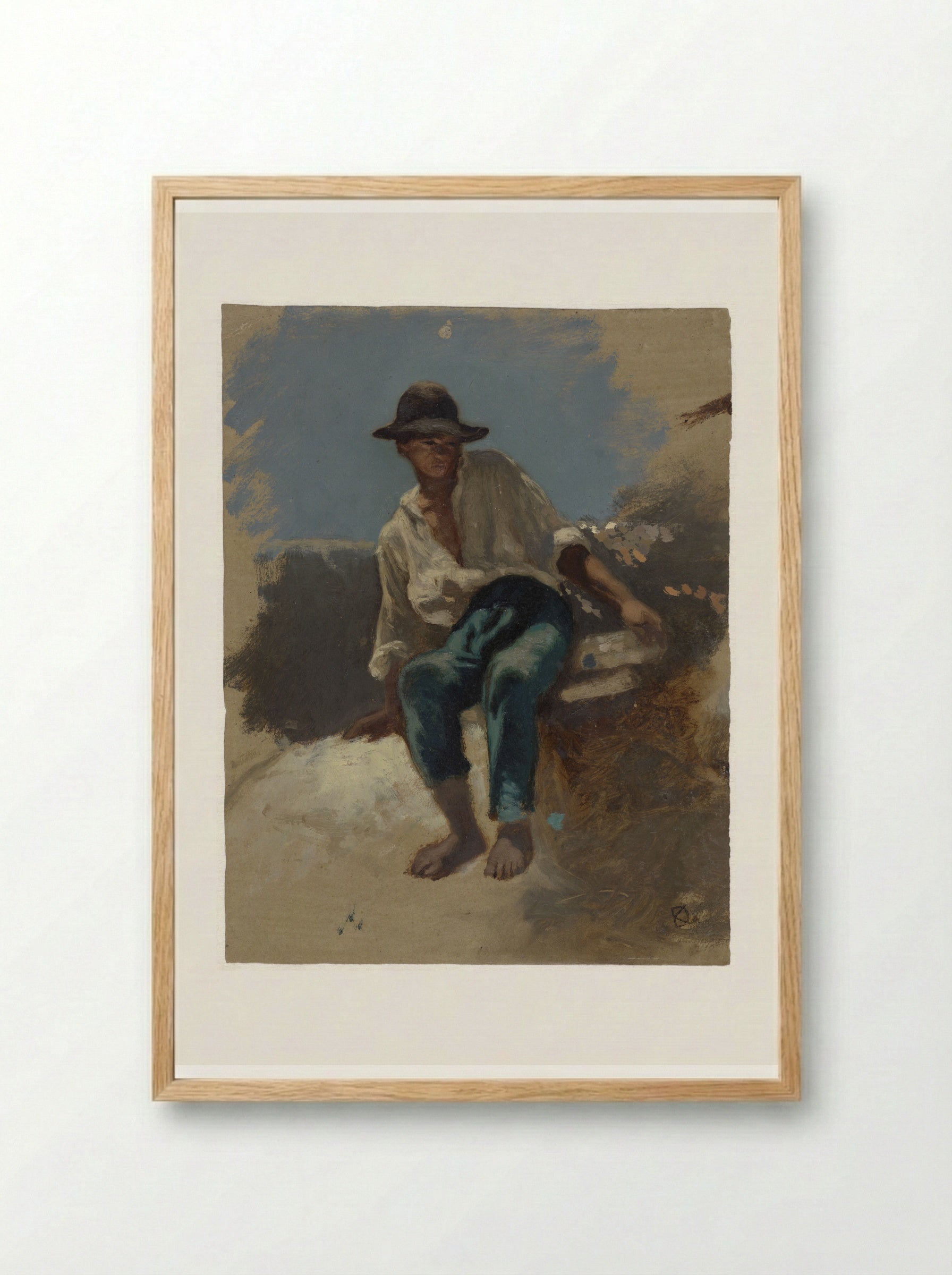 Zittende jongeman met vilten hoed op - Johan Daniël Koelman - Framed Print Wood