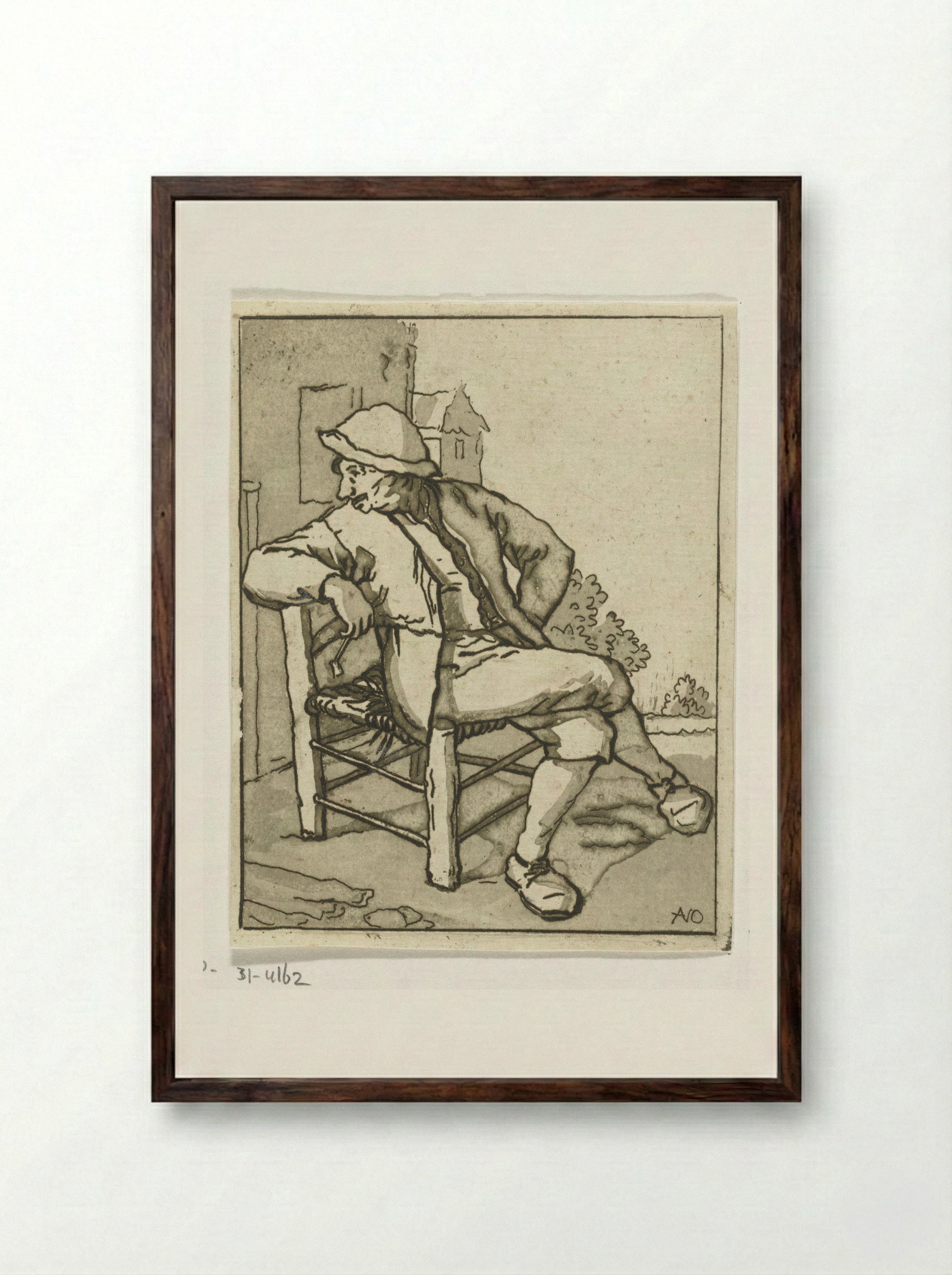 Zittende man (Seated Man) - Anthonie van den Bos - Framed Print Dark Wood