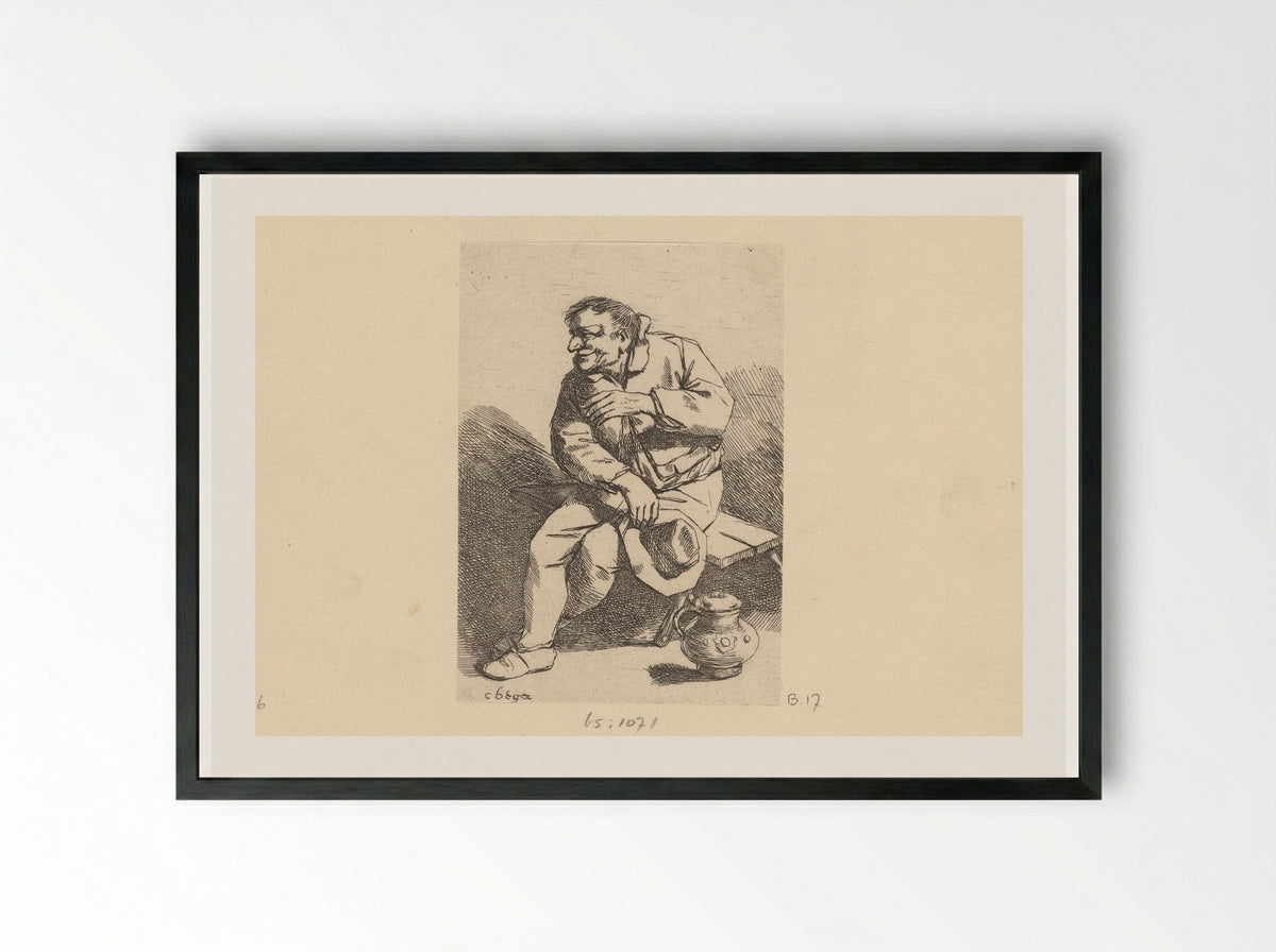 Zittende man met hoed en kan - Cornelis Pietersz. Bega - Framed Print Black