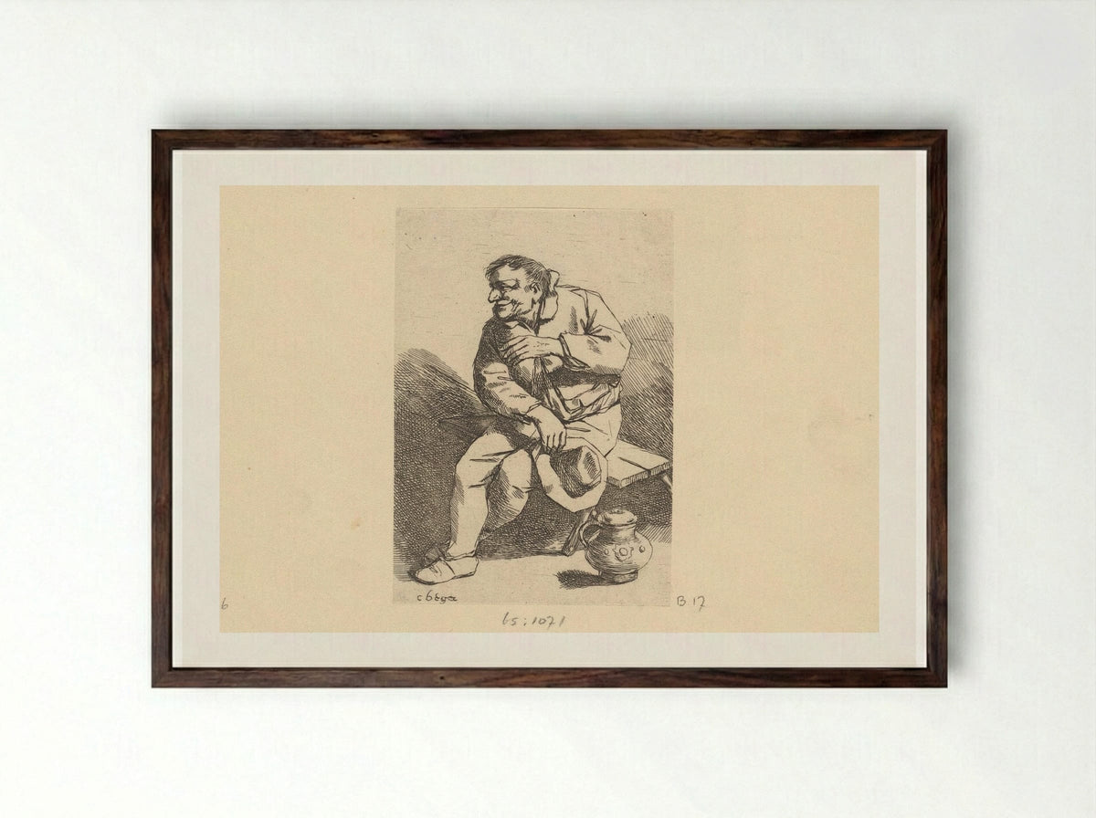 Zittende man met hoed en kan - Cornelis Pietersz. Bega - Framed Print Dark Wood