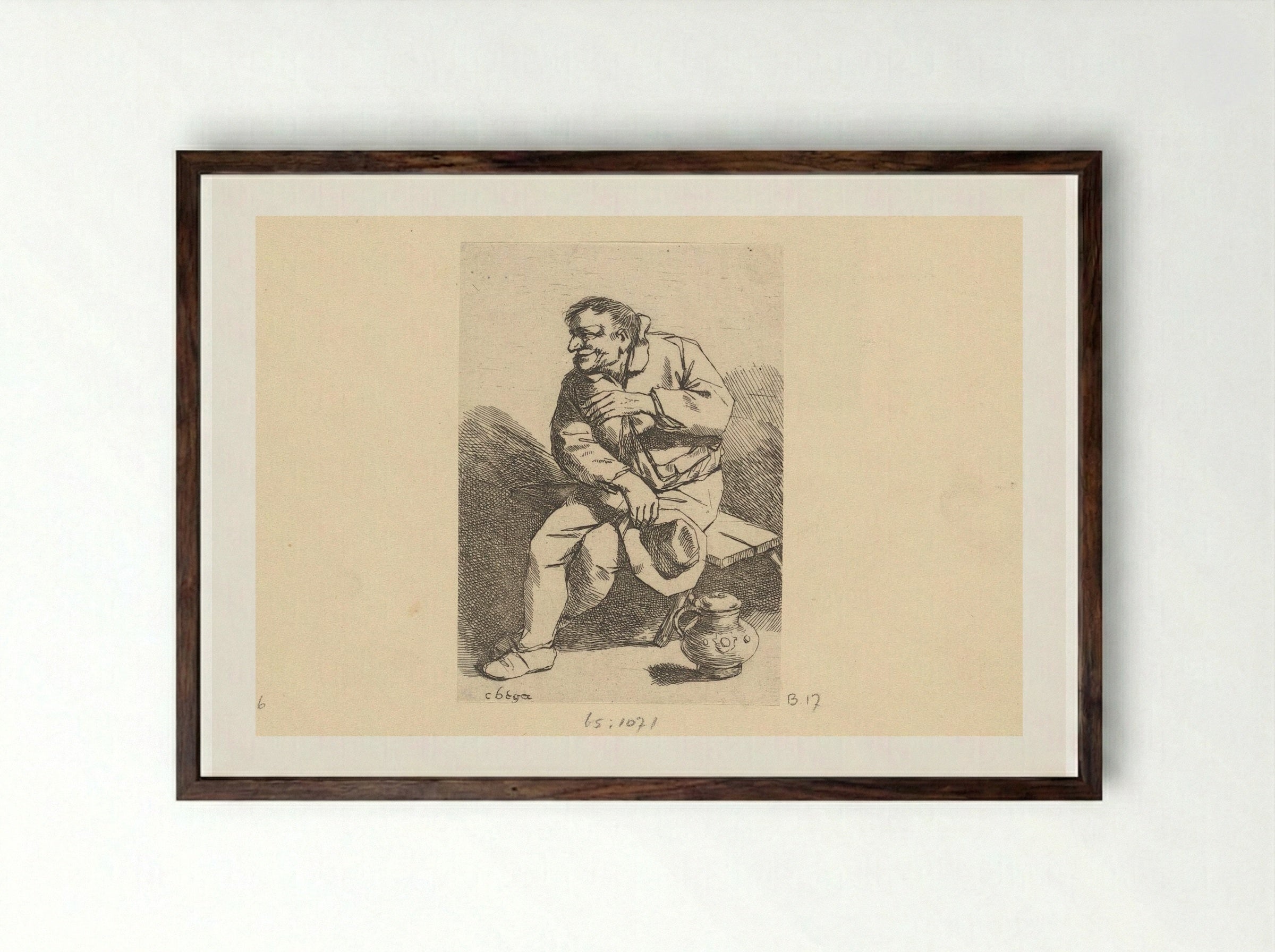 Zittende man met hoed en kan - Cornelis Pietersz. Bega - Framed Print Dark Wood