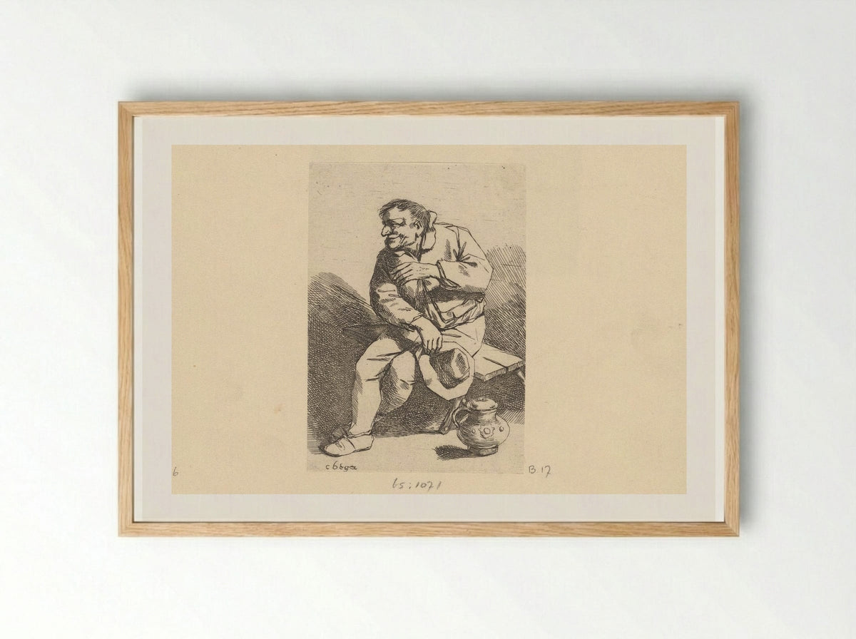 Zittende man met hoed en kan - Cornelis Pietersz. Bega - Framed Print Wood