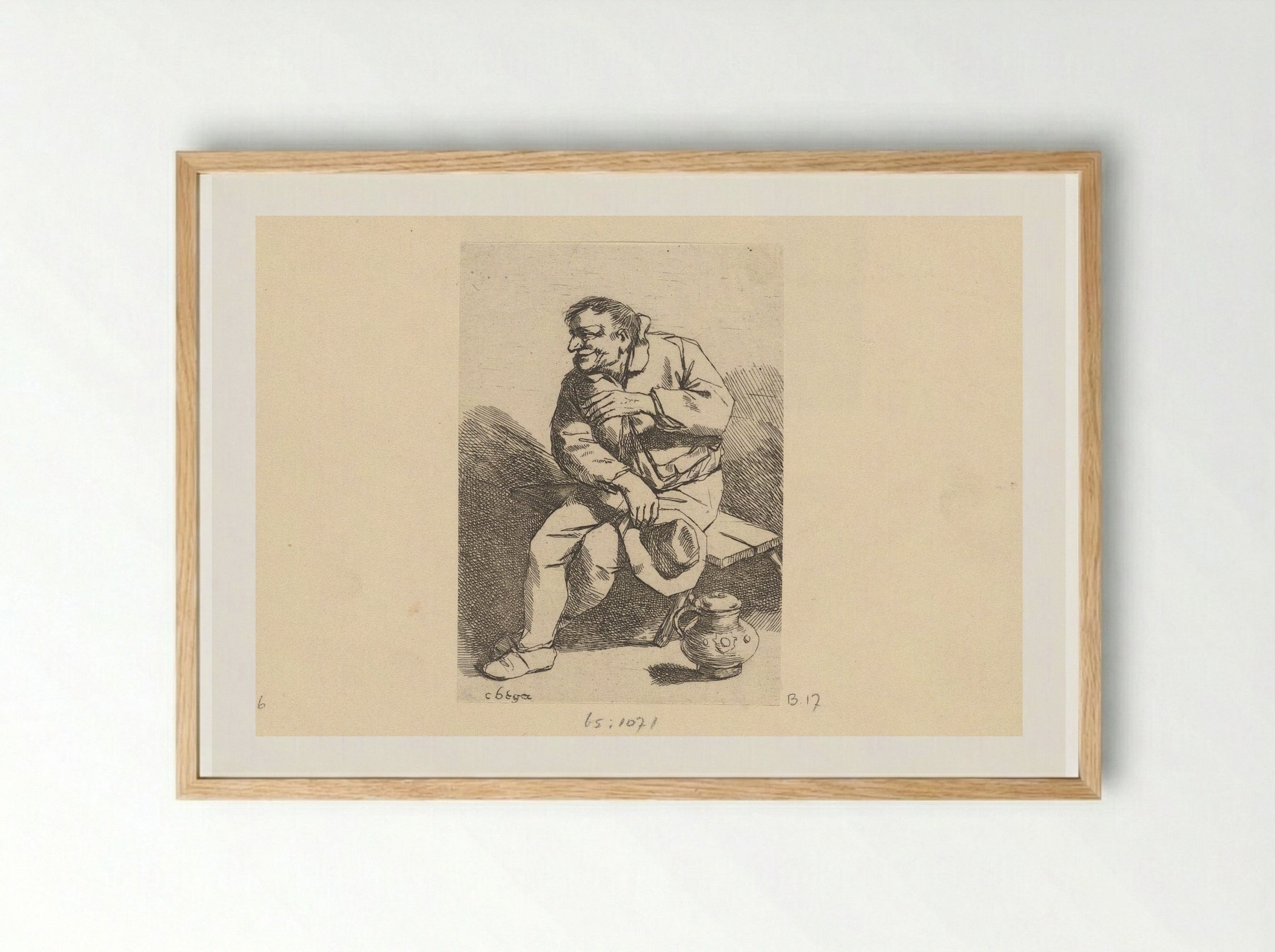 Zittende man met hoed en kan - Cornelis Pietersz. Bega - Framed Print Wood