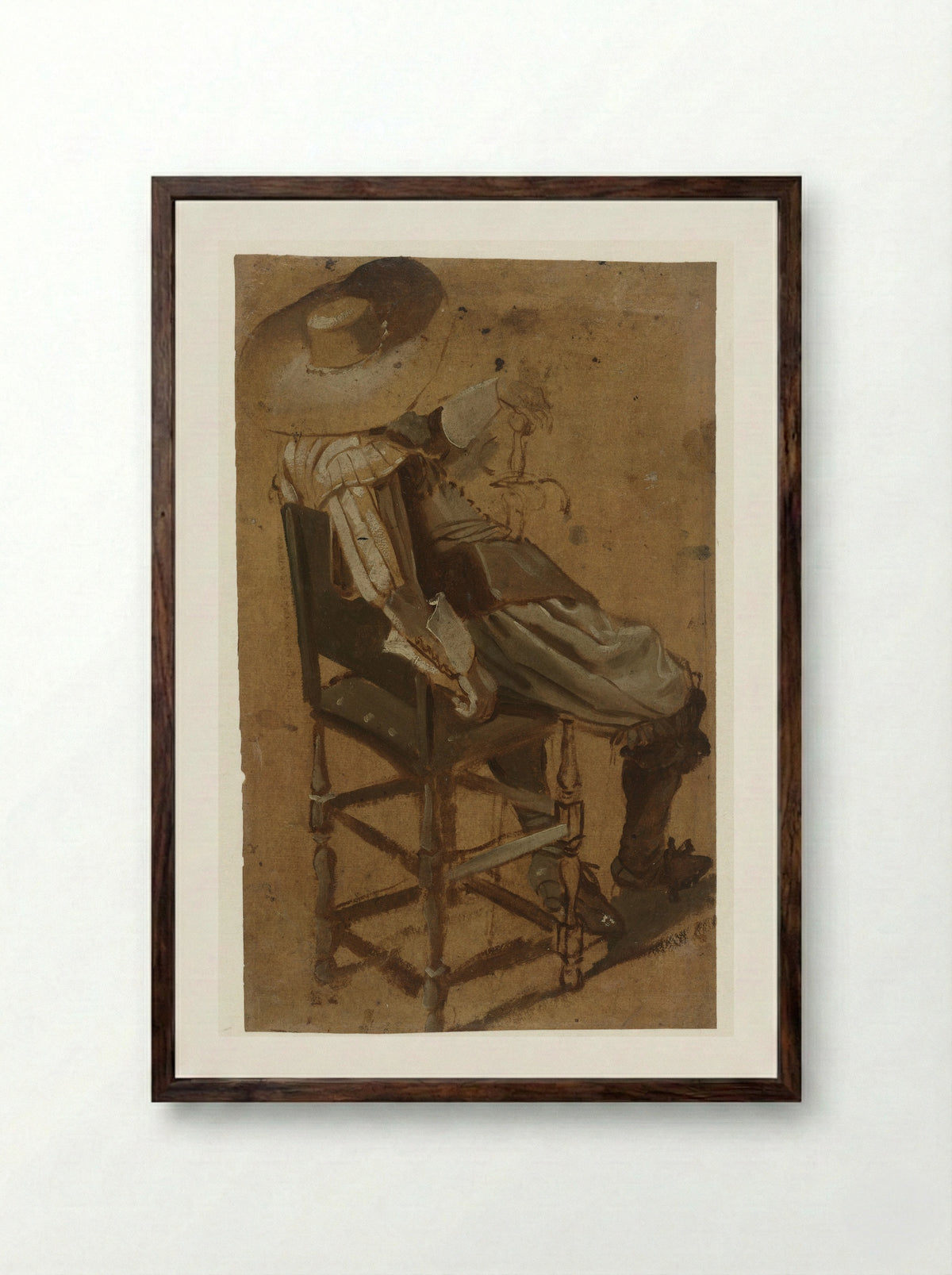Zittende man met zwaard - Dirck Hals - Framed Print Dark Wood
