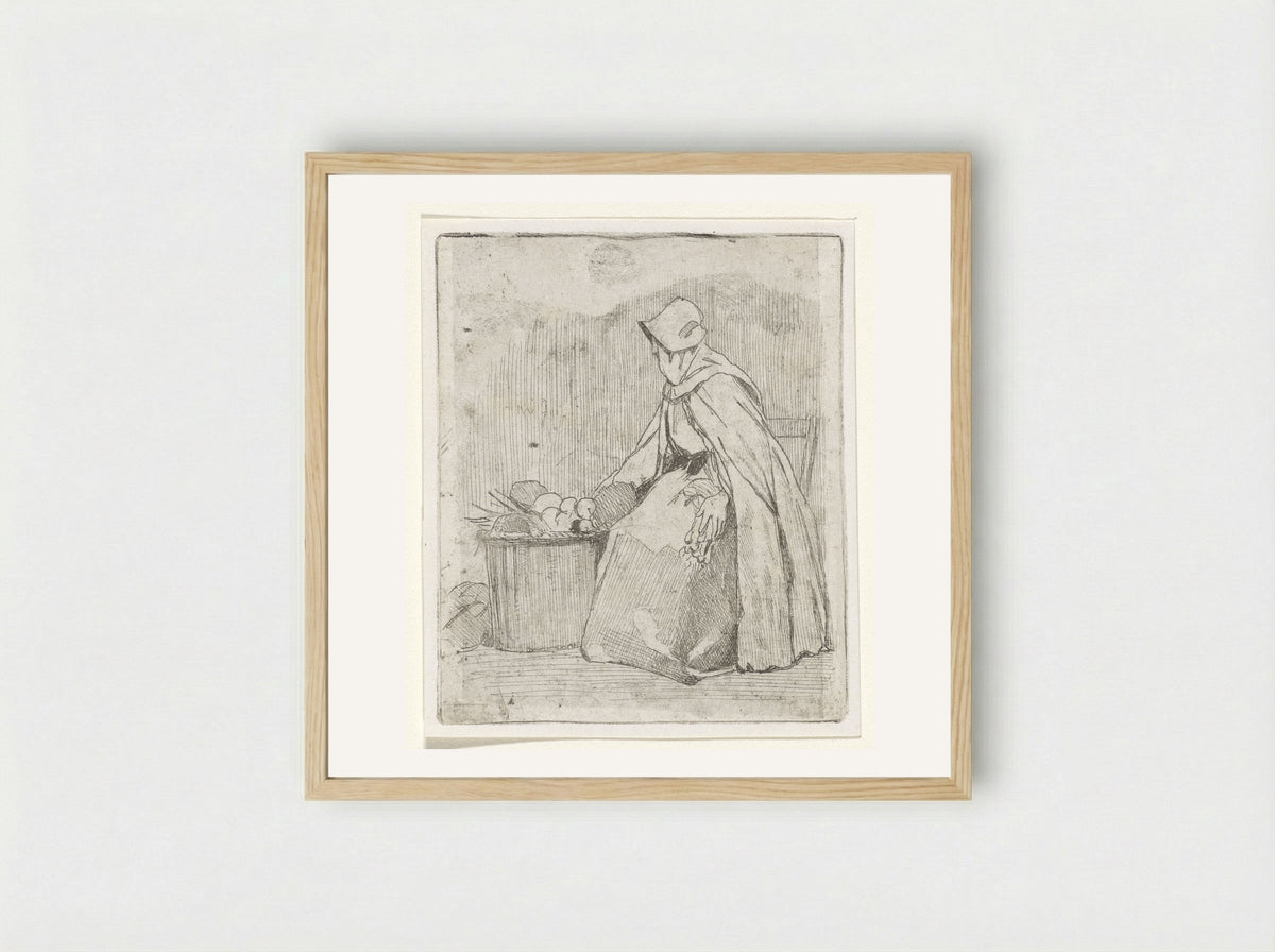 Zittende marktvrouw (Seated Market Woman) - Jan Weissenbruch - Framed Print Wood