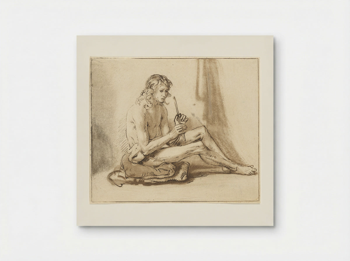 Zittende naakte man met fluit - Cornelis van Noorde - Poster