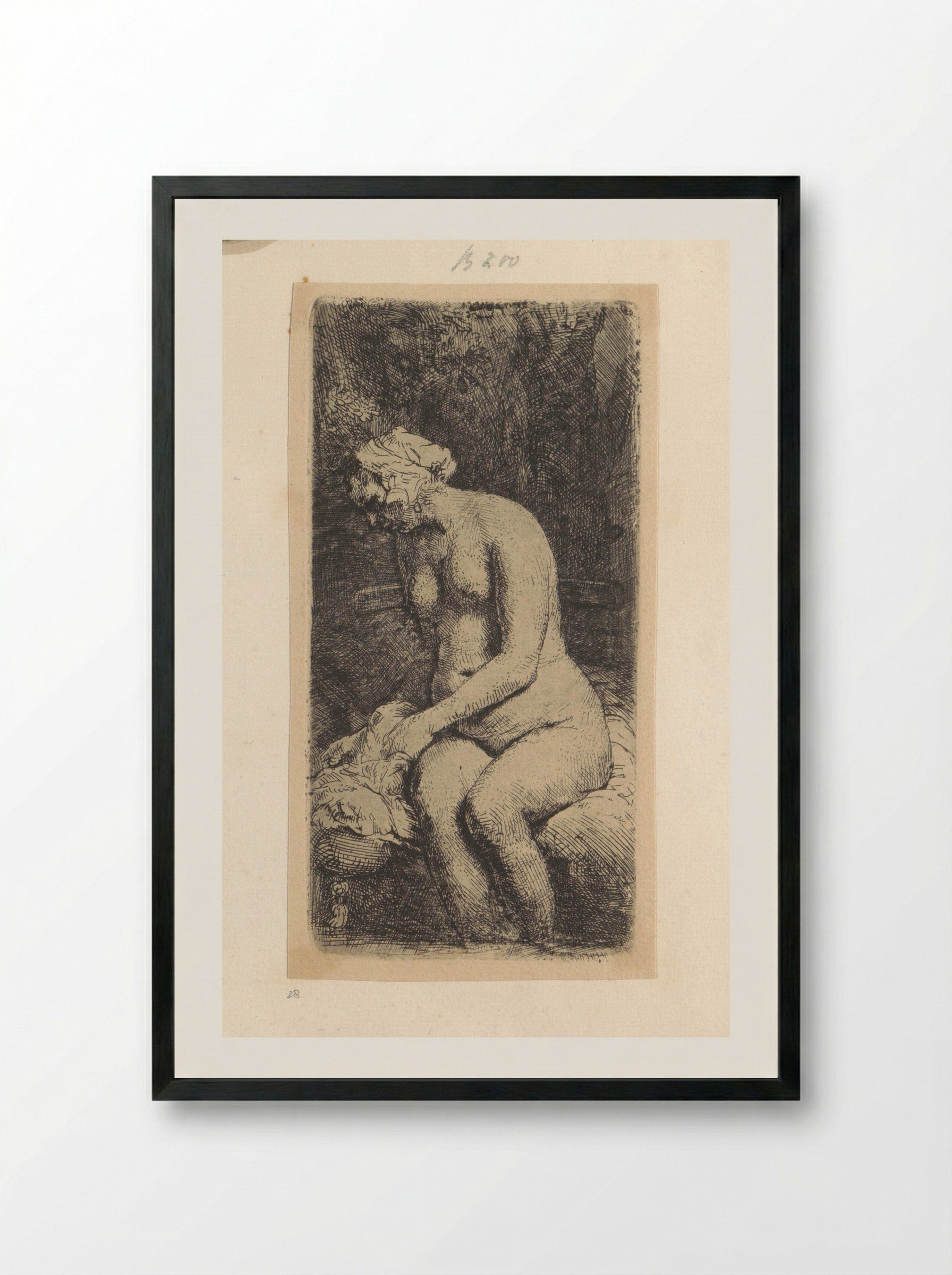 Zittende naakte vrouw - Henry Louis Basan - Framed Print Black