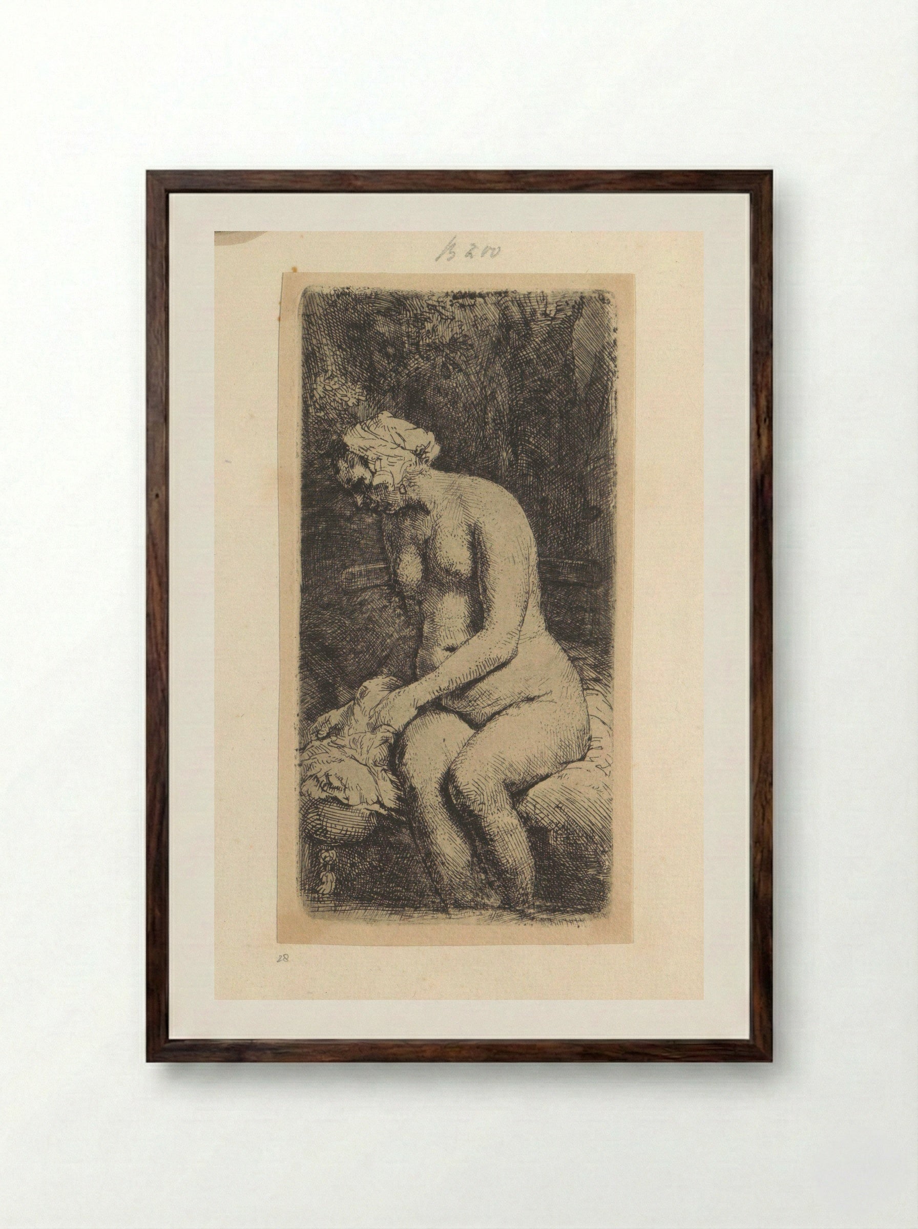 Zittende naakte vrouw - Henry Louis Basan - Framed Print Dark Wood