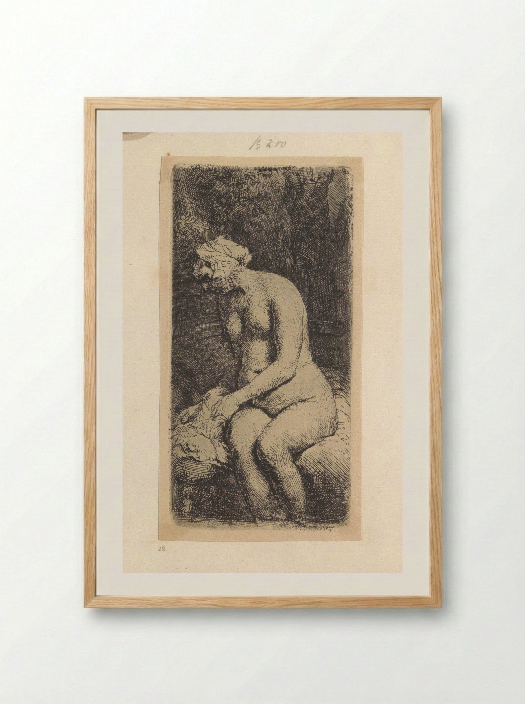 Zittende naakte vrouw - Henry Louis Basan - Framed Print Wood