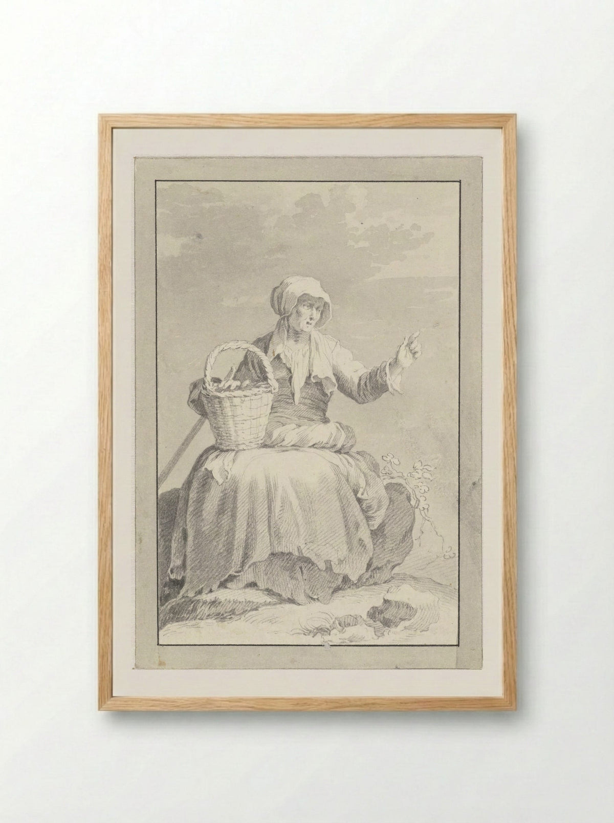 Zittende oude vrouw met geheven hand - Cornelis Pronk - Framed Print Wood