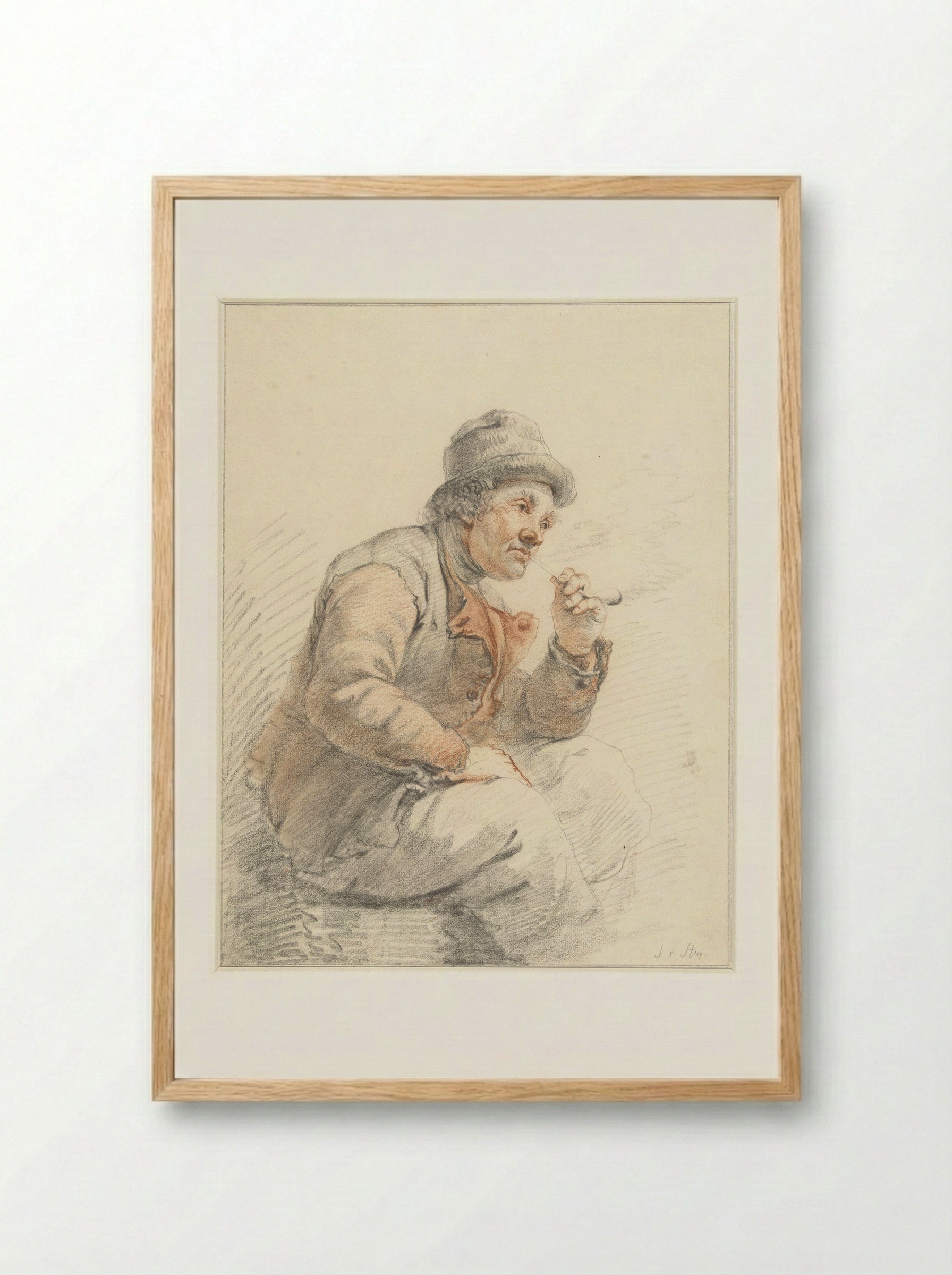 Zittende, pijprokende boer - Jacob van Strij - Framed Print Wood