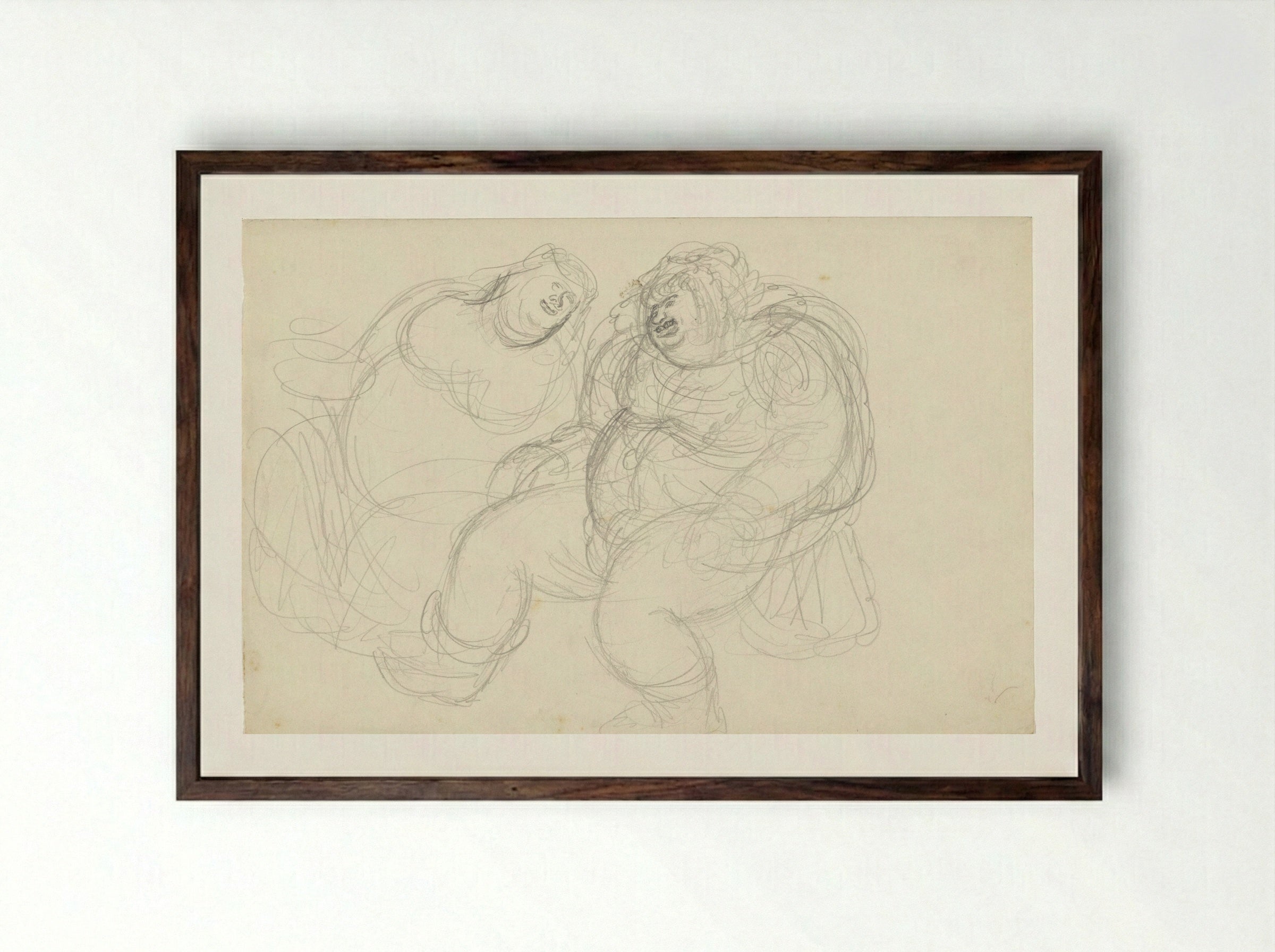 Zittende reus en reuzin - Henk Henriët - Framed Print Dark Wood