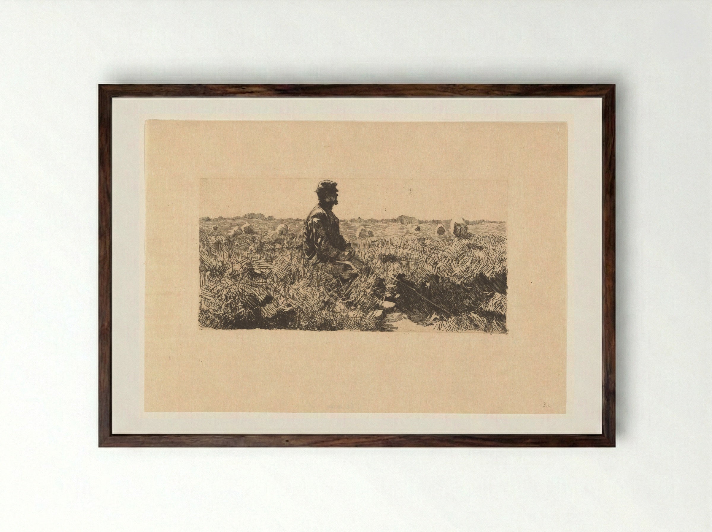 Zittende schaapherder (Seated Shepherd) - Willem Witsen - Framed Print Dark Wood