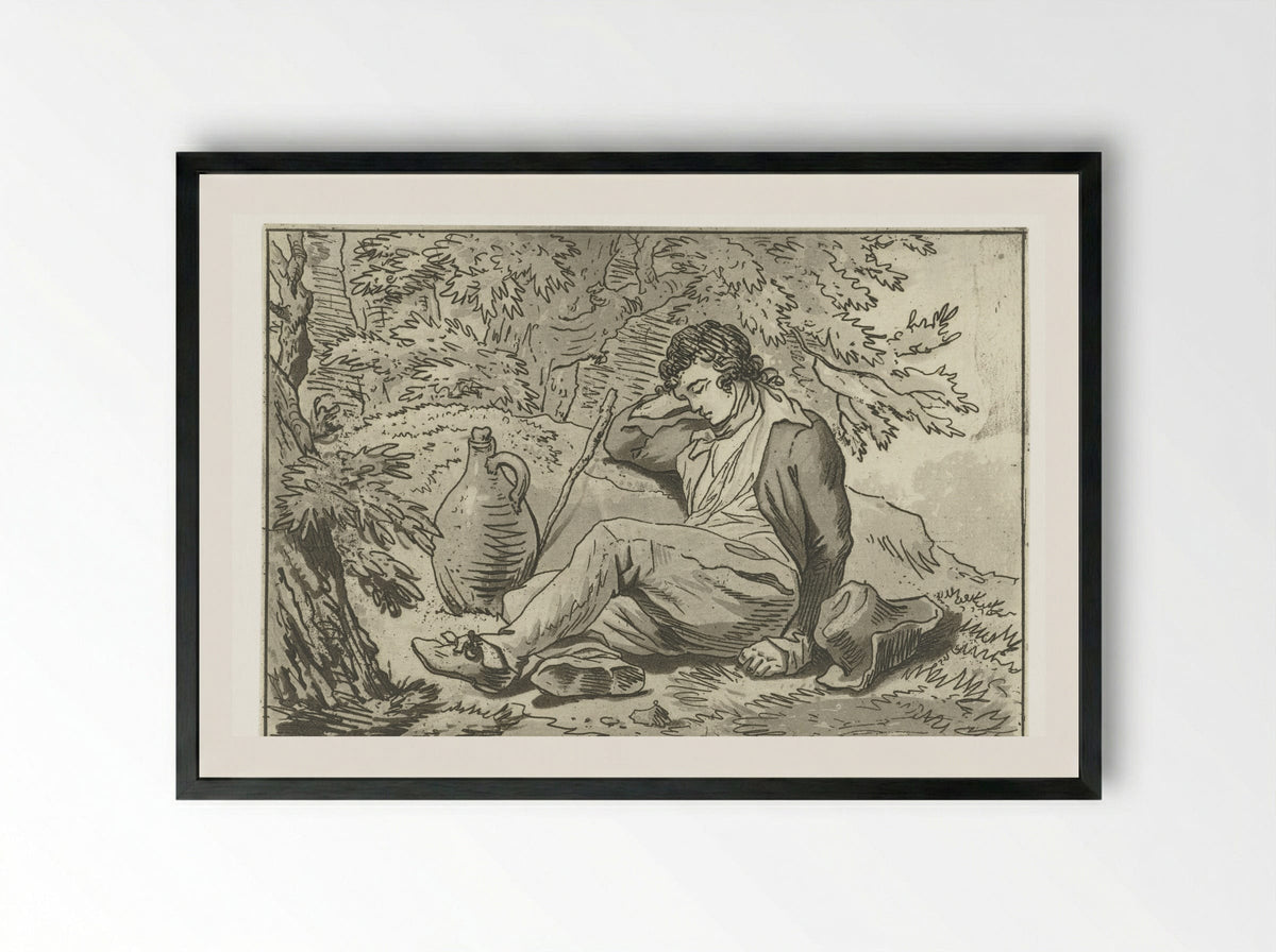 Zittende slapende jongen - Anthonie van den Bos - Framed Print Black