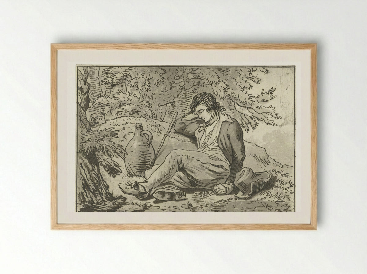 Zittende slapende jongen - Anthonie van den Bos - Framed Print Wood