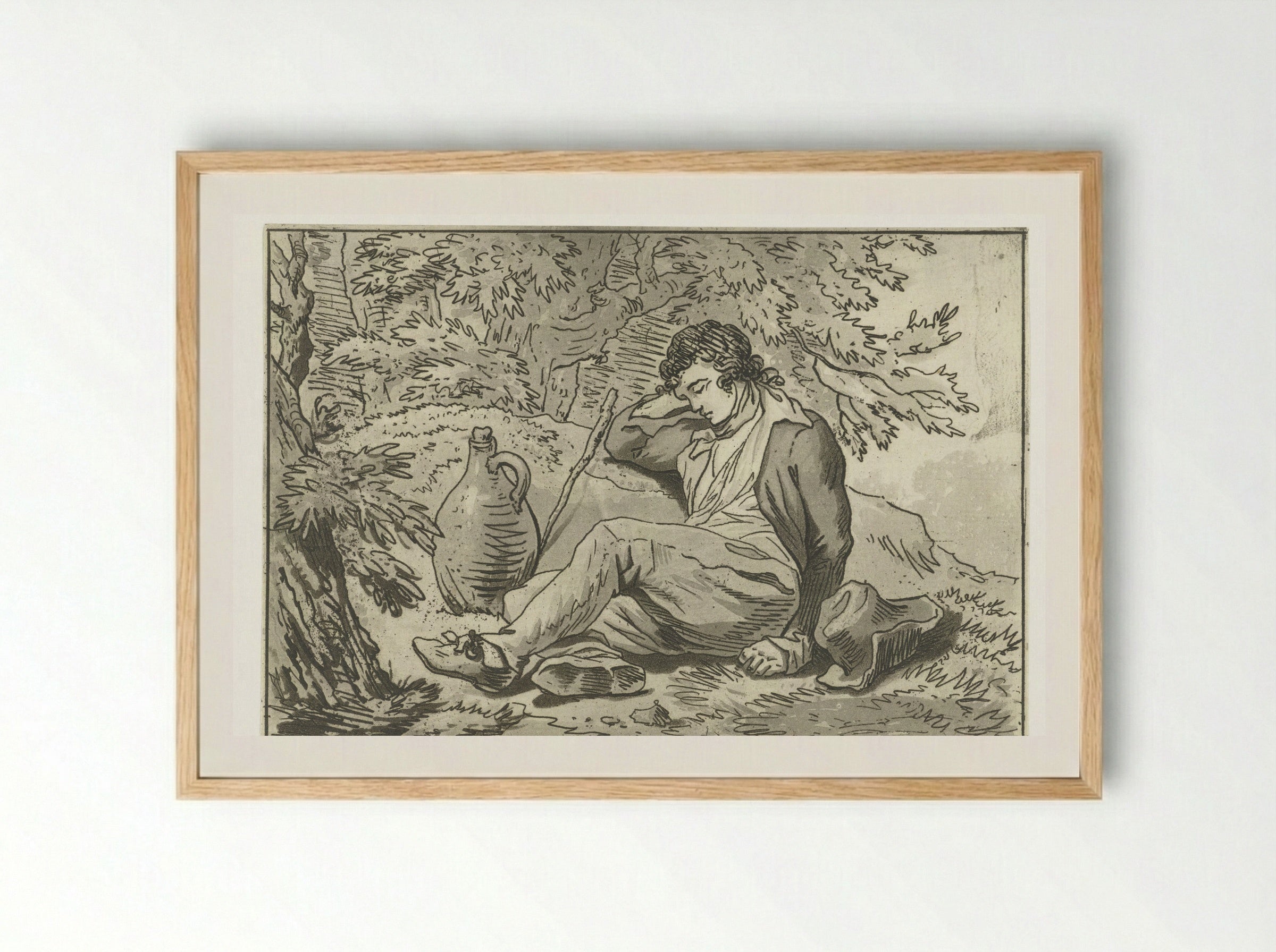 Zittende slapende jongen - Anthonie van den Bos - Framed Print Wood