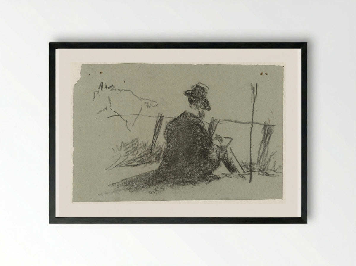 Zittende tekenaar in landschap - Guillaume Anne van der Brugghen - Framed Print Black