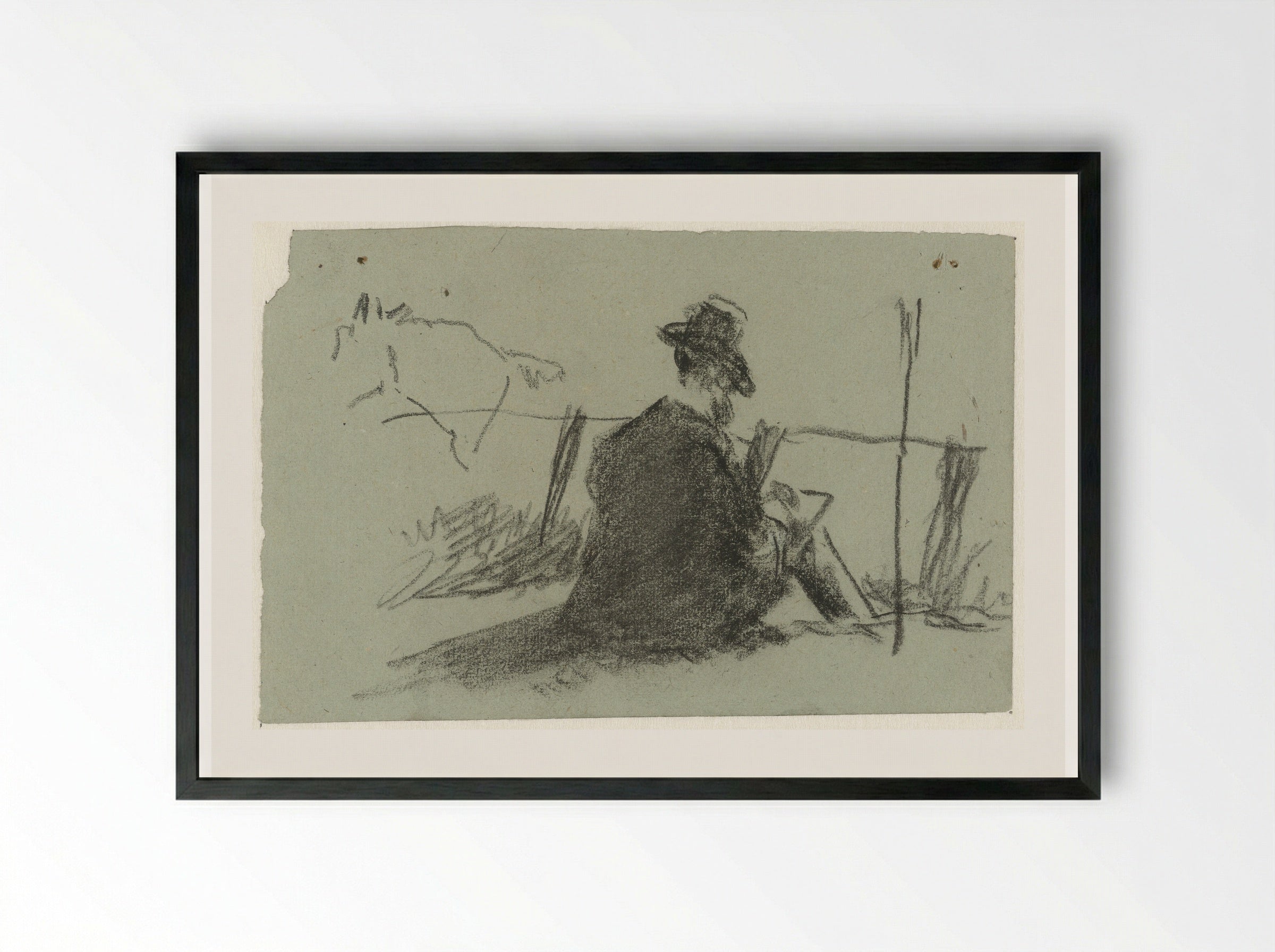 Zittende tekenaar in landschap - Guillaume Anne van der Brugghen - Framed Print Black