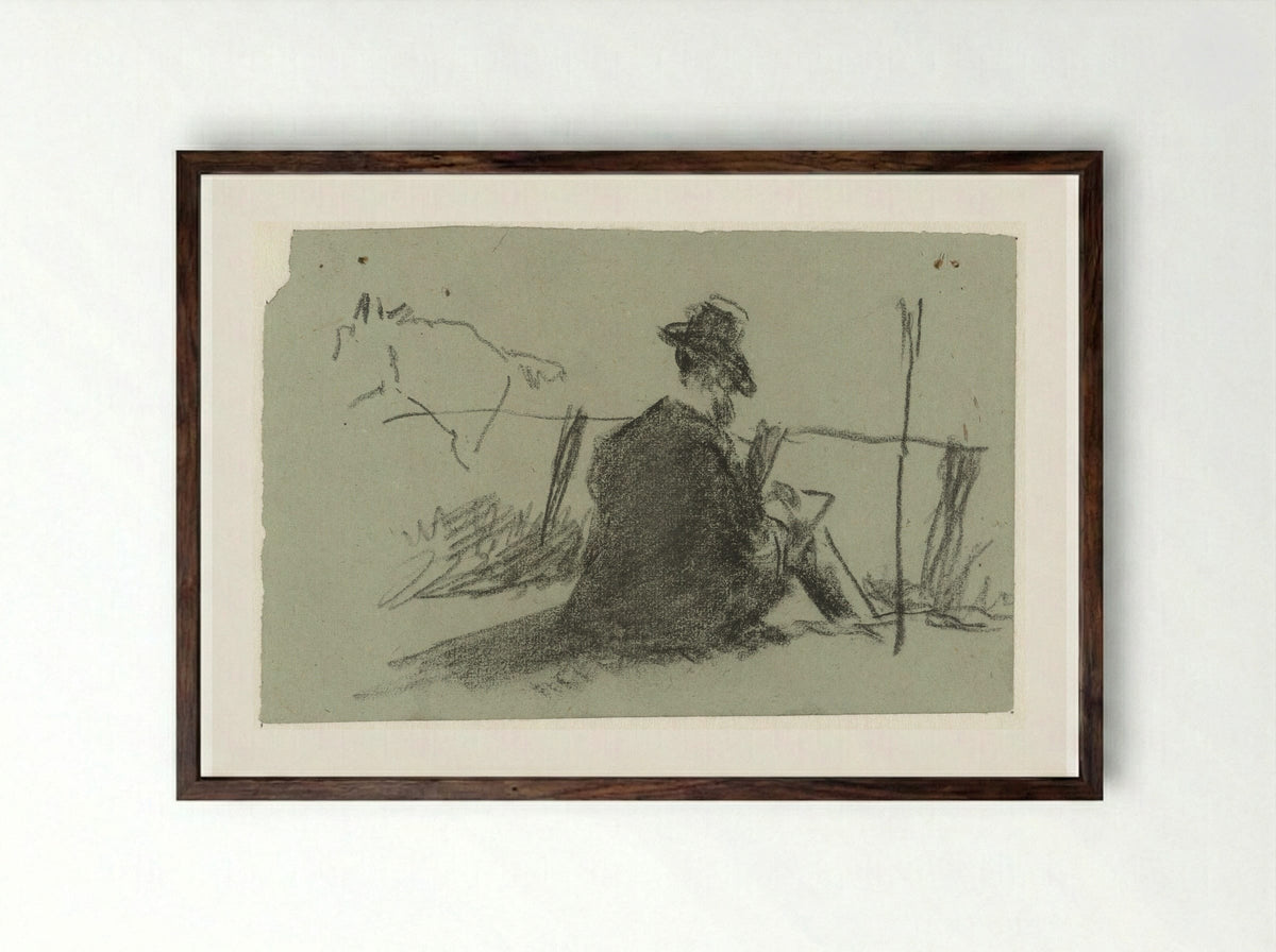 Zittende tekenaar in landschap - Guillaume Anne van der Brugghen - Framed Print Dark Wood