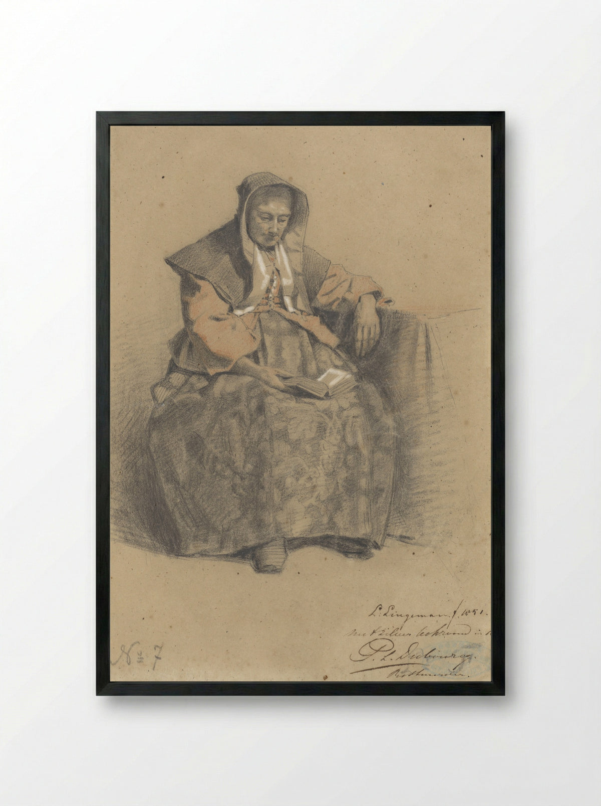 Zittende vrouw met boek - Lambertus Lingeman - Framed Print Black
