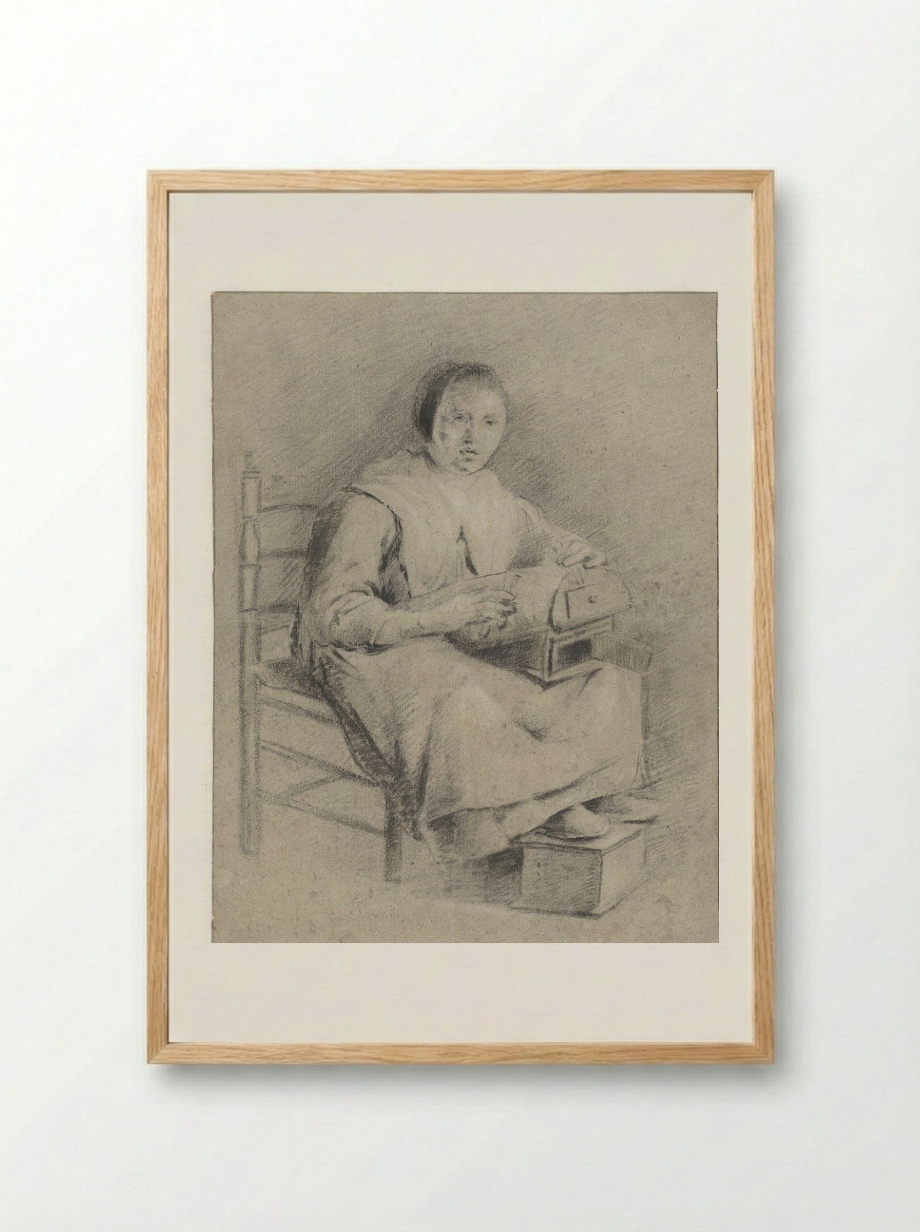 Zittende vrouw met kloskussen op schoot - Quiringh Gerritsz. van Brekelenkam - Framed Print Wood