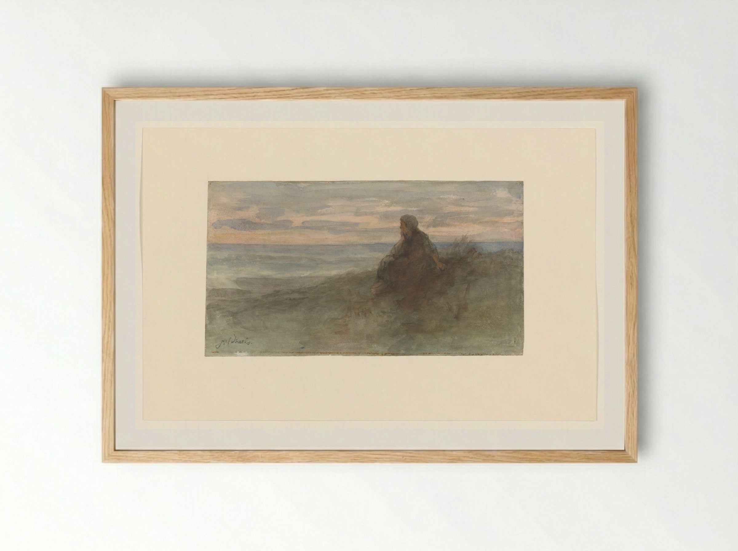 Zittende vrouw op een duin bij zee - Jozef Israëls - Framed Print Wood