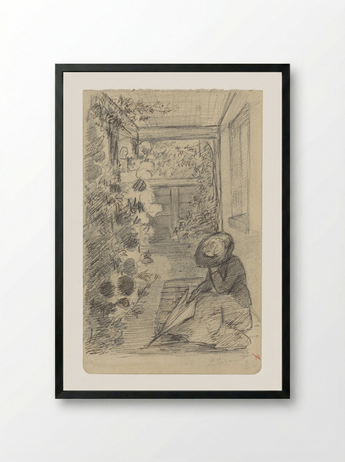 Zittende vrouw op een veranda - Jozef Israëls - Framed Print Black