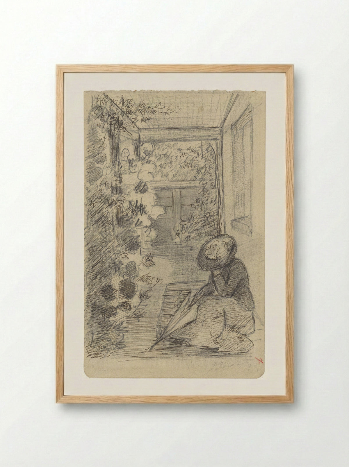 Zittende vrouw op een veranda - Jozef Israëls - Framed Print Wood