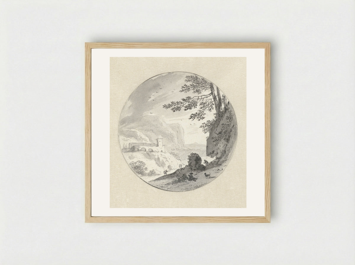 Zuidelijk berglandschap met een klooster in een vallei - Hendrik van der Straaten - Framed Print Wood