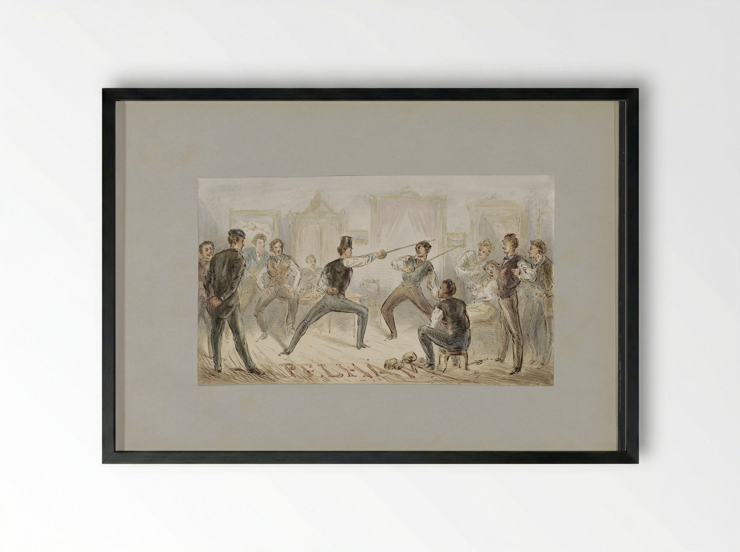 Zwaardgevecht tussen twee mannen - Alexander Ver Huell - Framed Print Black