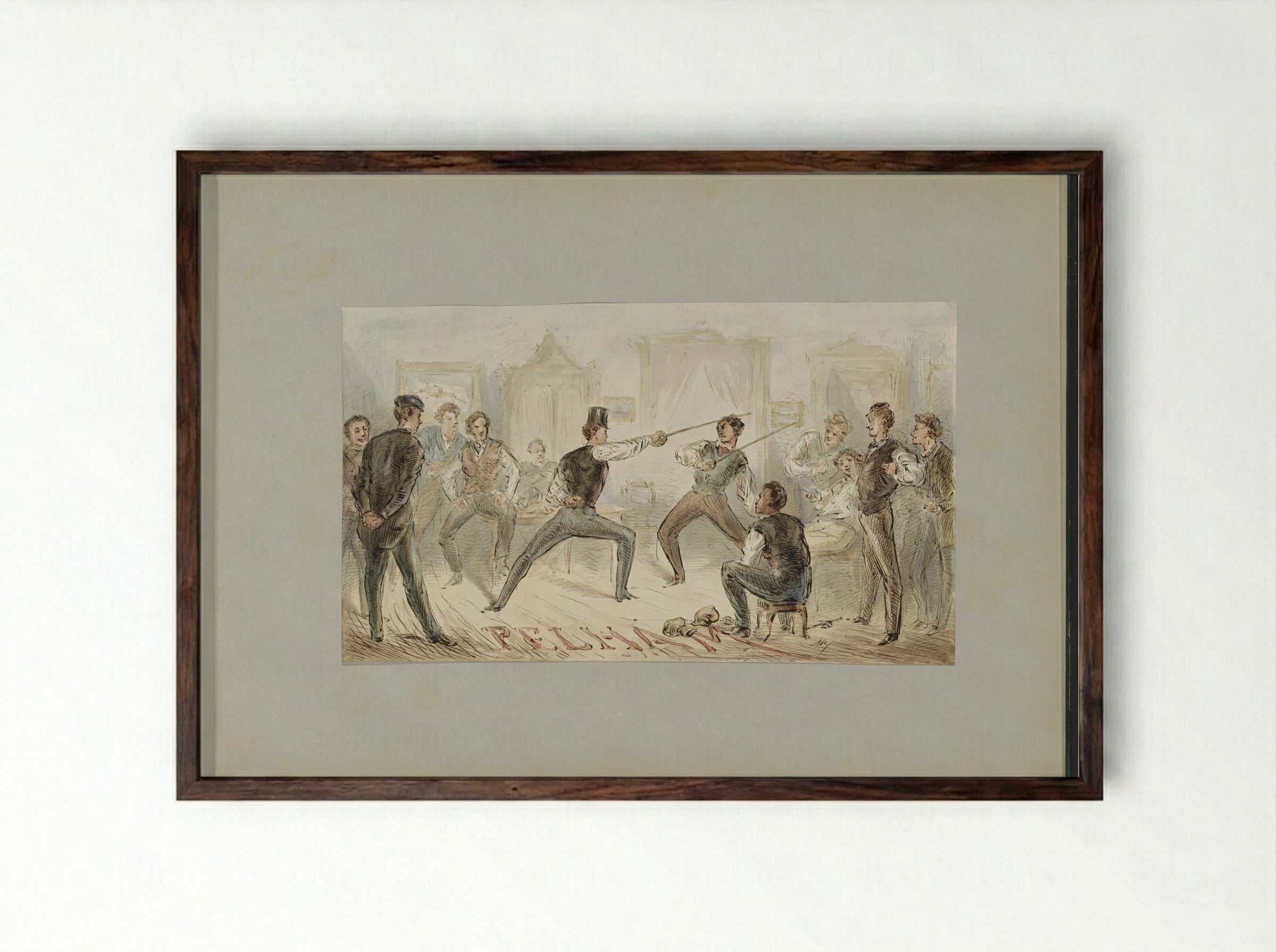 Zwaardgevecht tussen twee mannen - Alexander Ver Huell - Framed Print Dark Wood