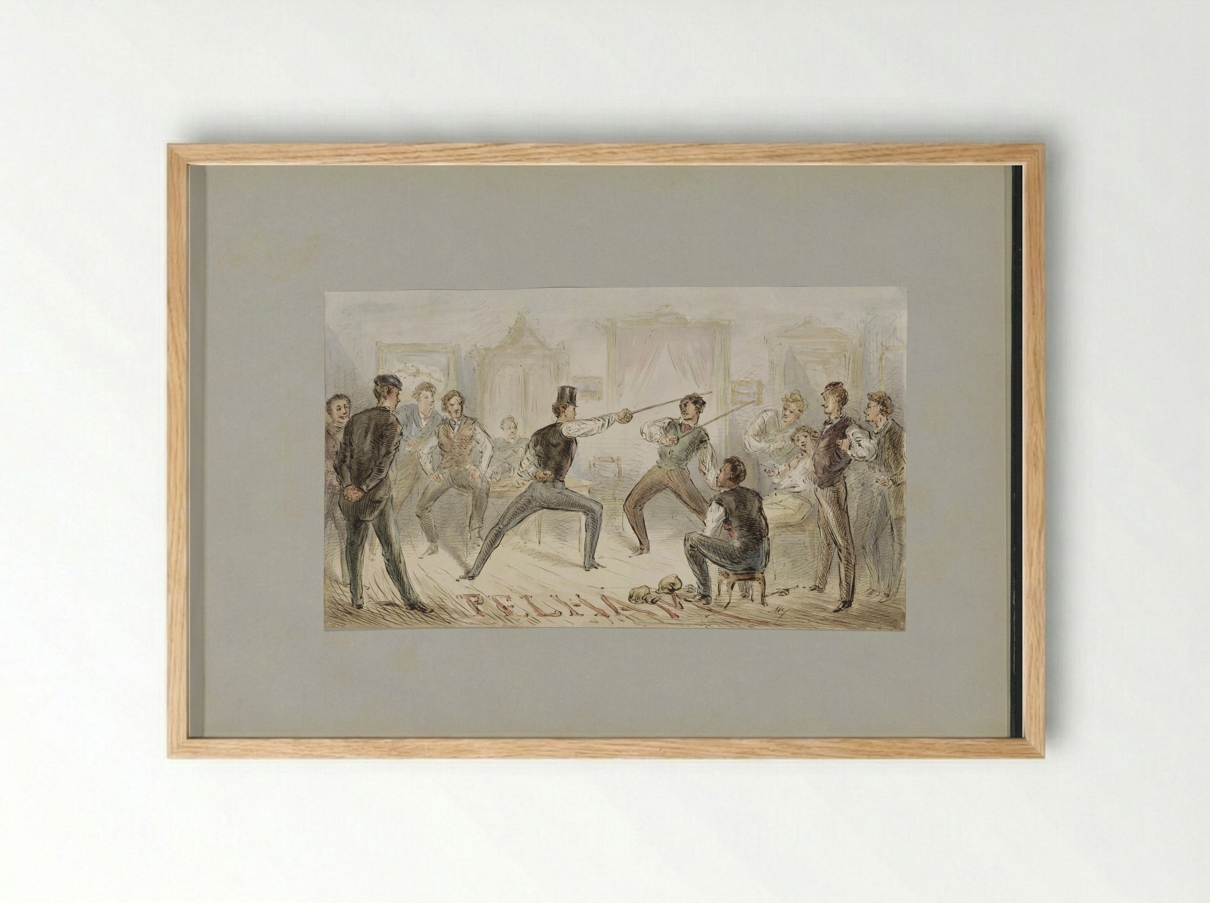 Zwaardgevecht tussen twee mannen - Alexander Ver Huell - Framed Print Wood