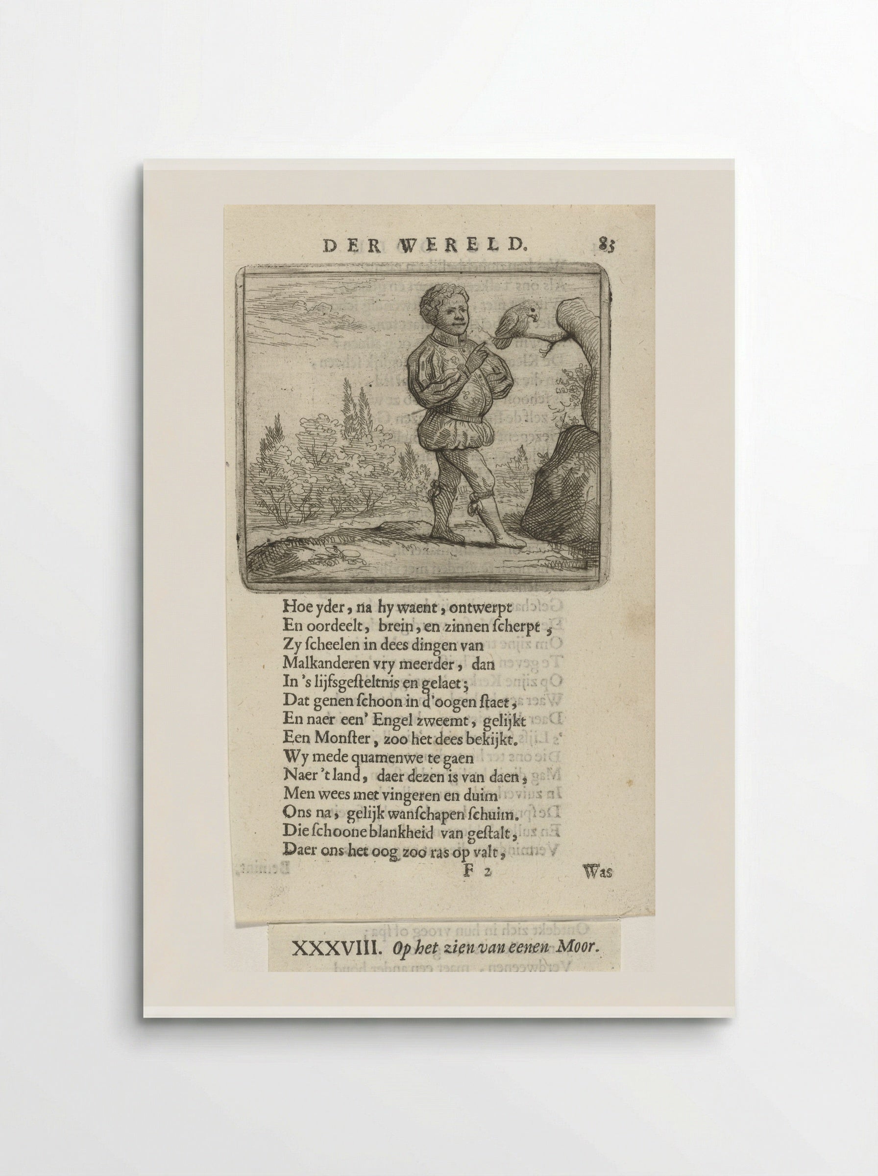 Zwarte man bij een vogel op een tak - Arnold Houbraken - Poster