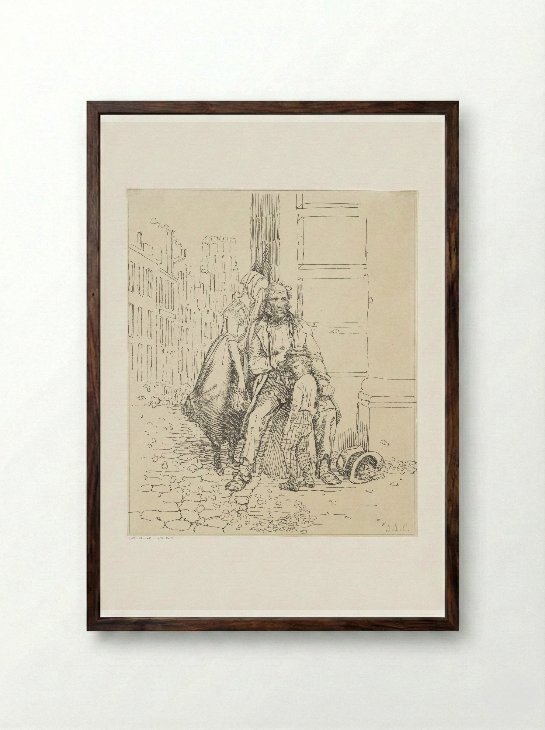 Zwervend gezin op straat - Jacobus Ludovicus Cornet - Framed Print Dark Wood