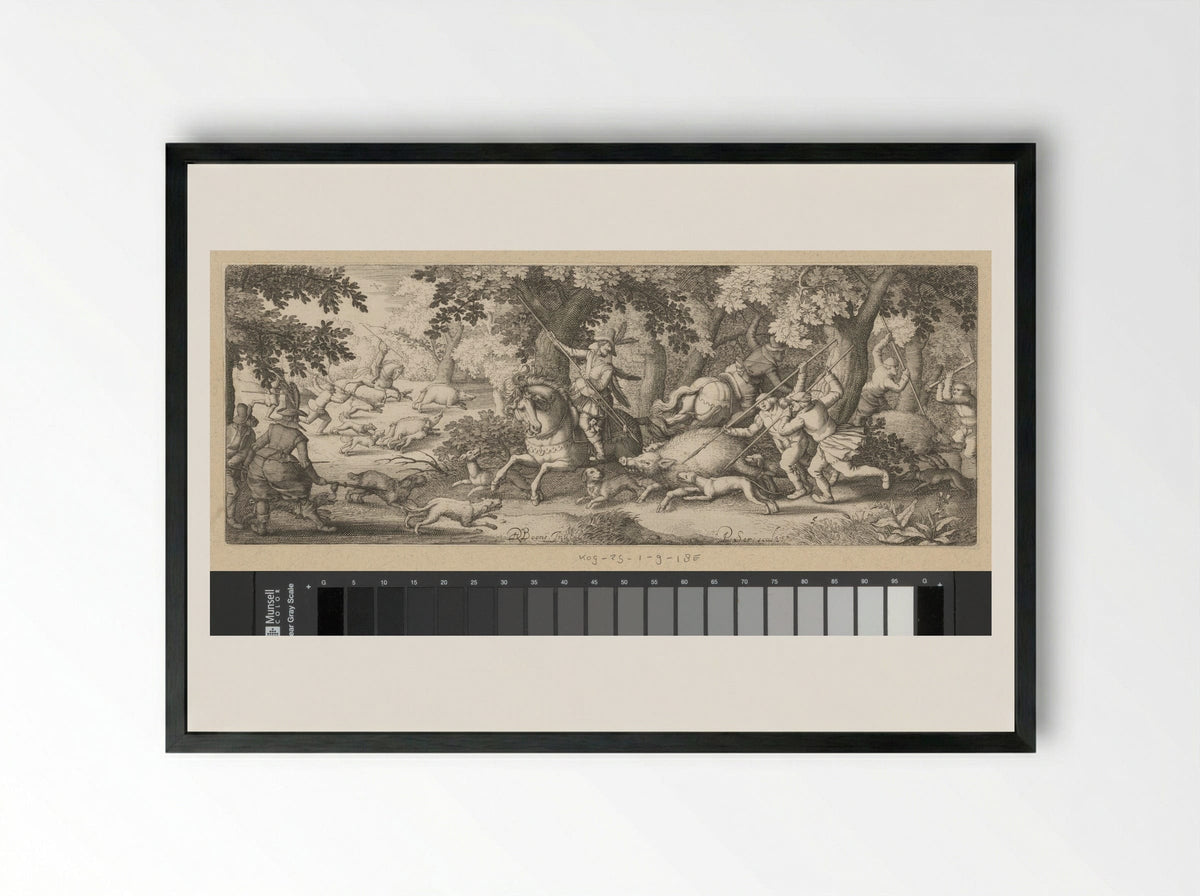 Zwijnenjacht (Boar Hunt) - Claes Jansz. Visscher (II) - Framed Print Black