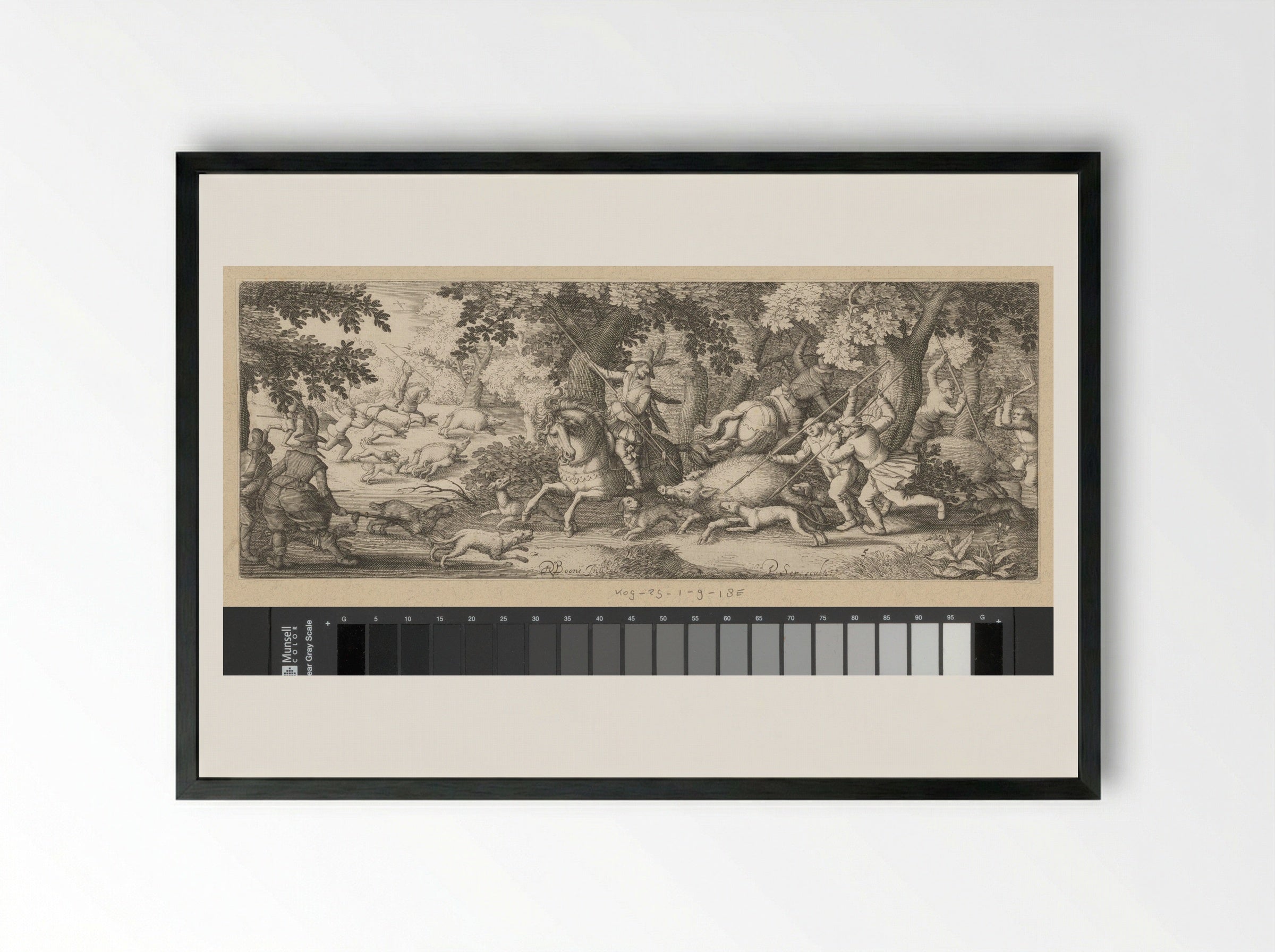 Zwijnenjacht (Boar Hunt) - Claes Jansz. Visscher (II) - Framed Print Black