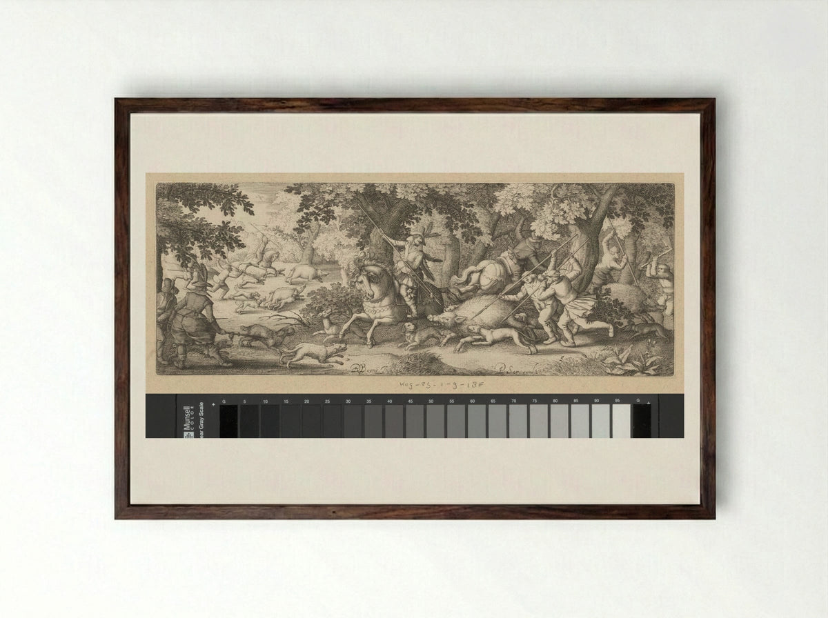 Zwijnenjacht (Boar Hunt) - Claes Jansz. Visscher (II) - Framed Print Dark Wood
