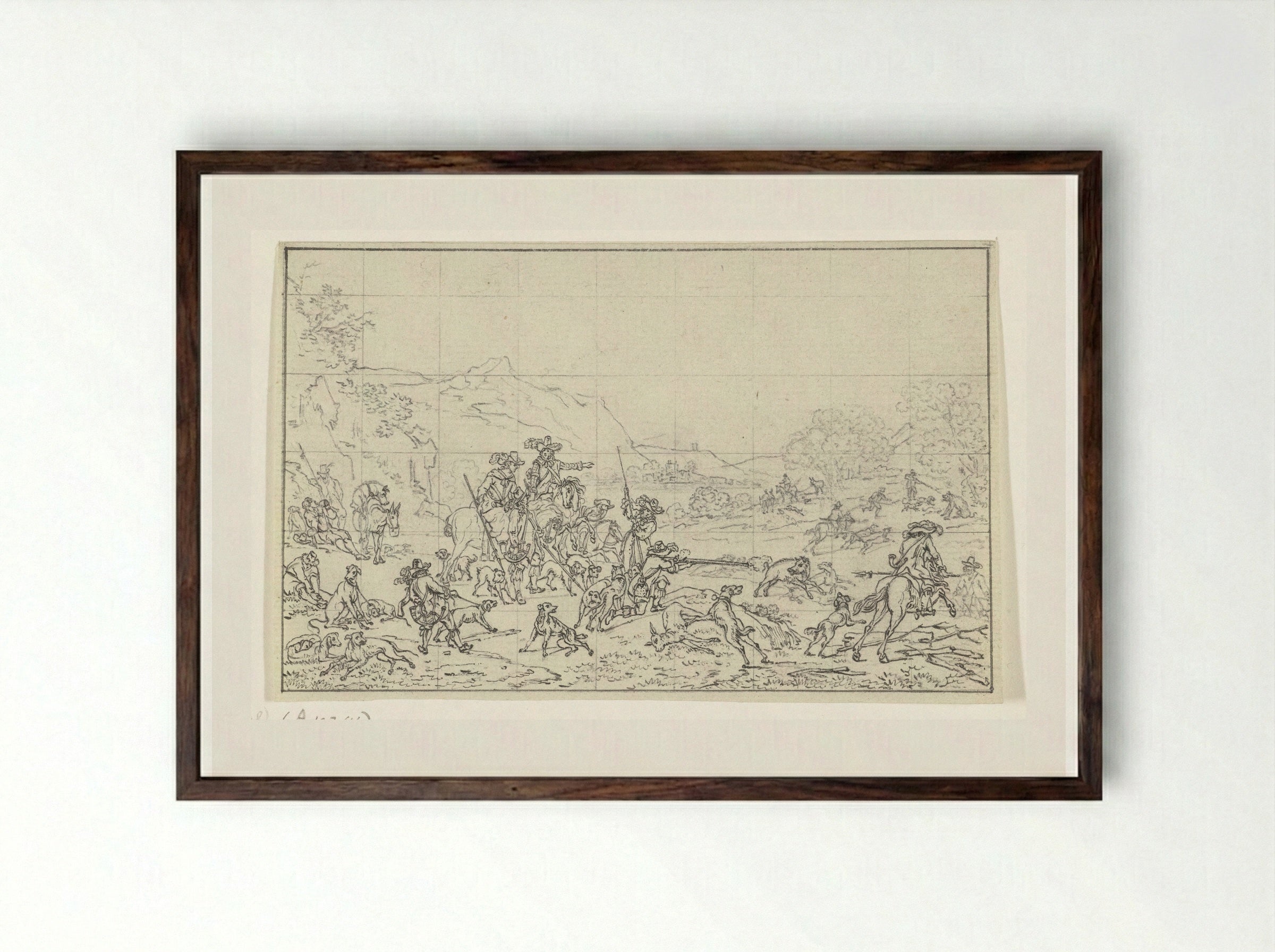 Zwijnenjacht (Boar Hunt) - Joannes Bemme - Framed Print Dark Wood