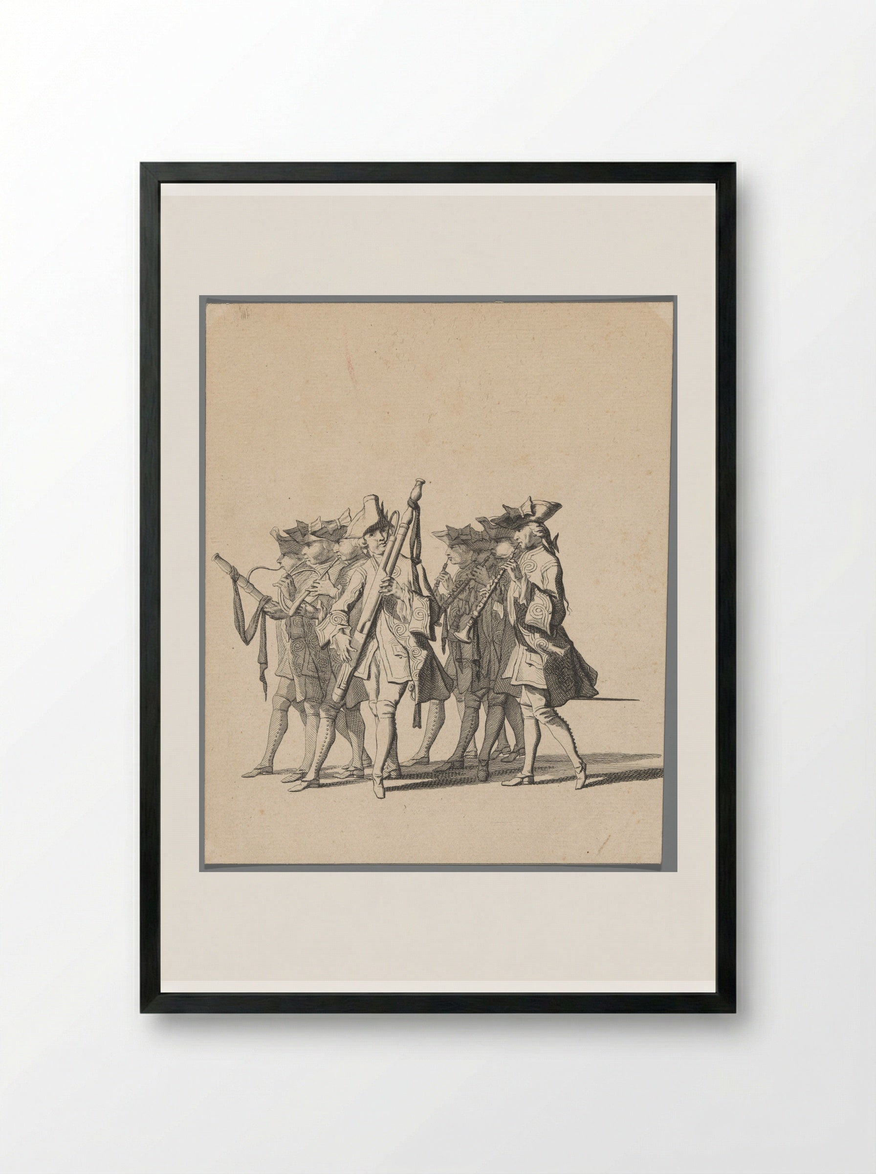Zwitserse gardes (deel van Lijkstatie van Willem IV, 1752, plaat 5) - Jan Punt - Framed Print Black