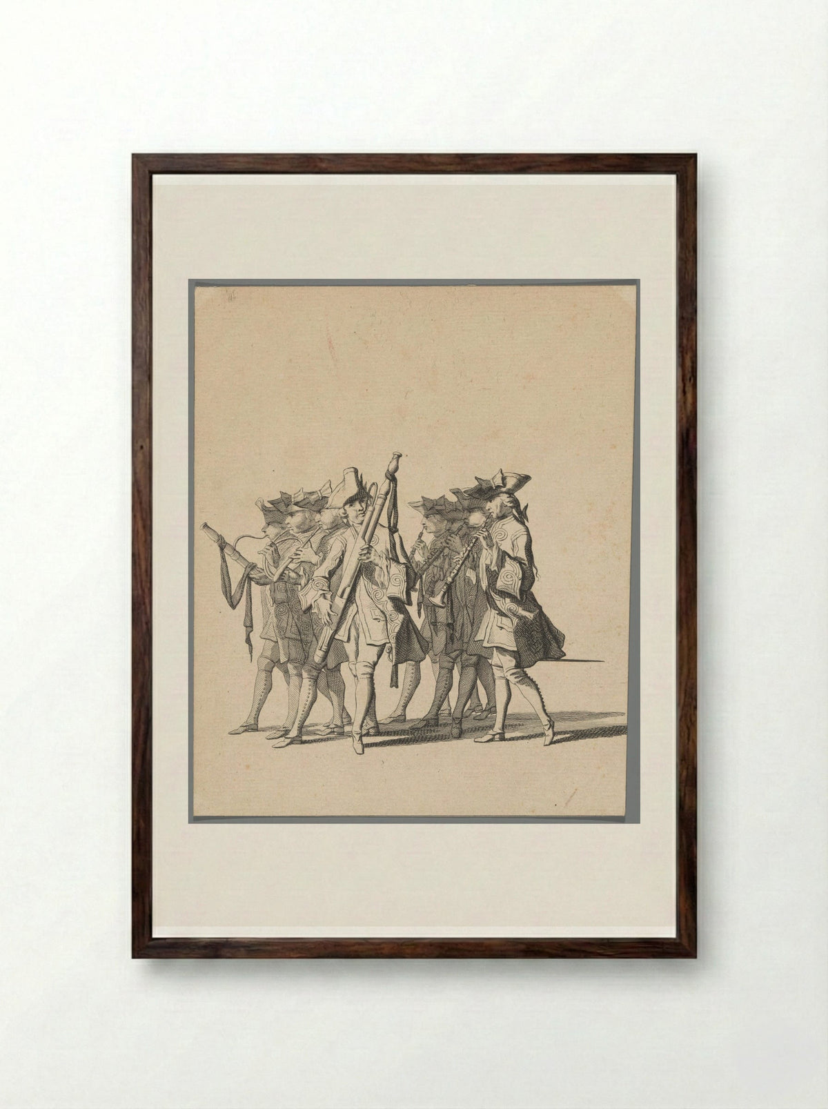 Zwitserse gardes (deel van Lijkstatie van Willem IV, 1752, plaat 5) - Jan Punt - Framed Print Dark Wood