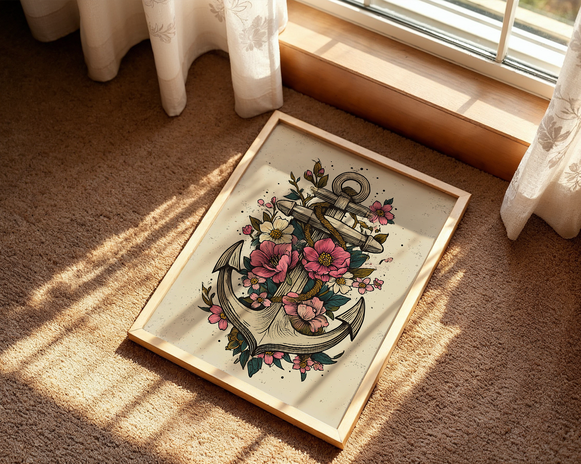 anchor-wrapped-in-vines-flowers-neo-traditional-art-print mockup