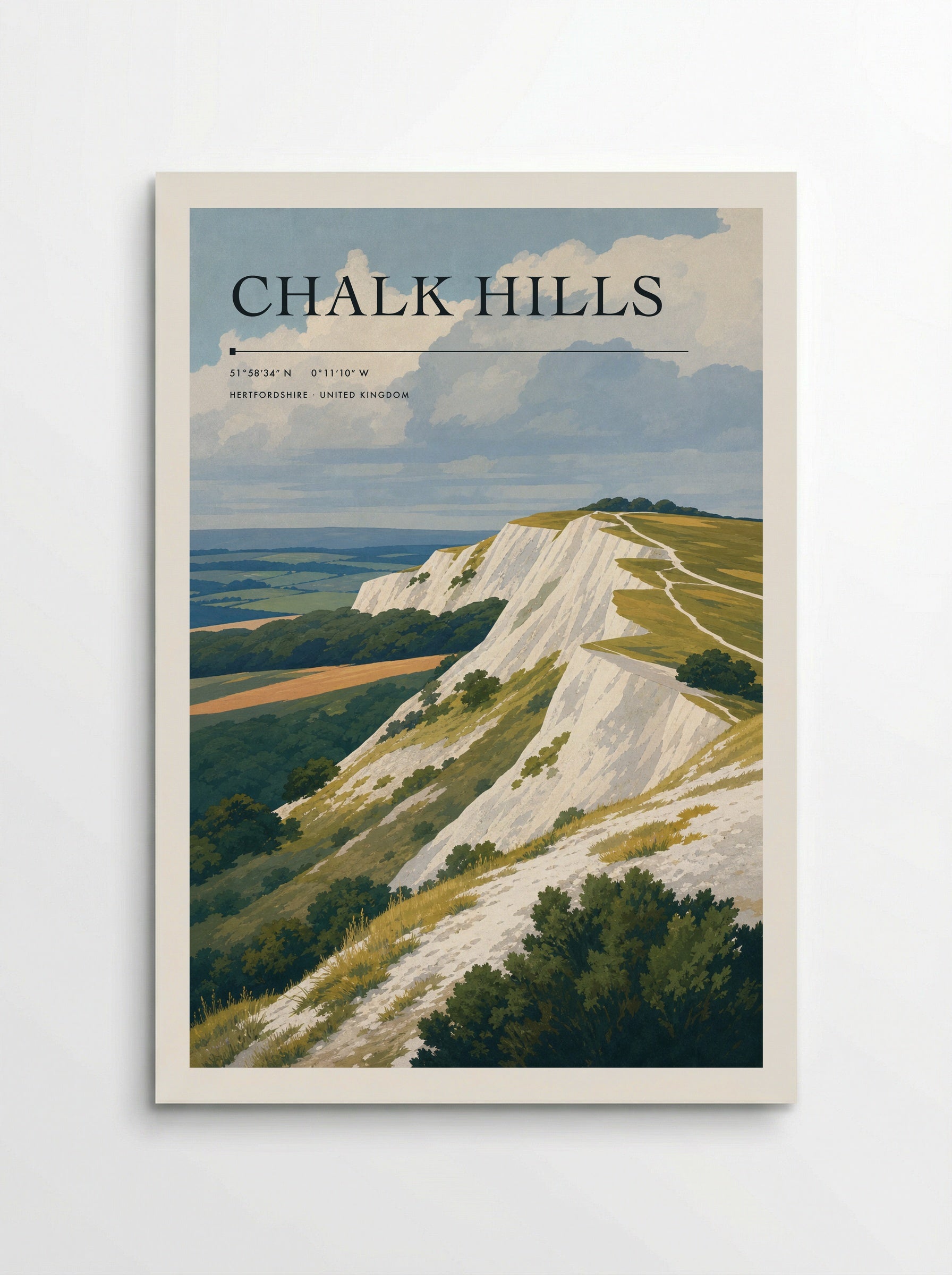 chalk hills Hertfordshire United Kingdom Travel Poster - Poster