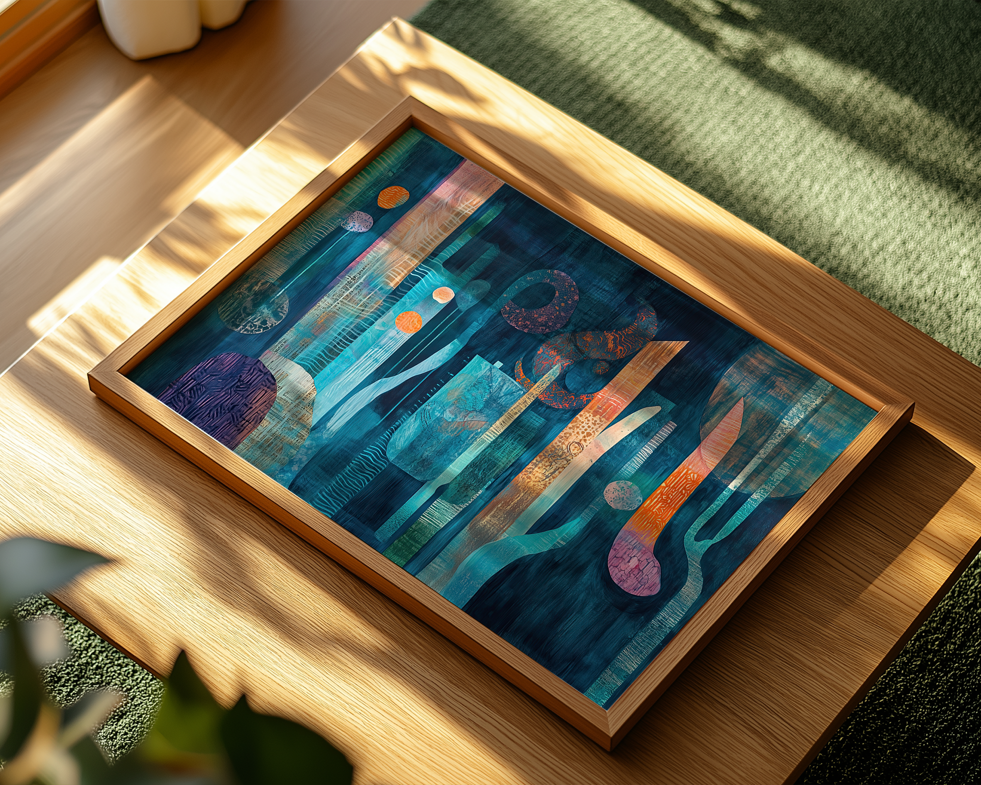 deep-grove-abstract-forest-in-teal-and-tangerine mockup