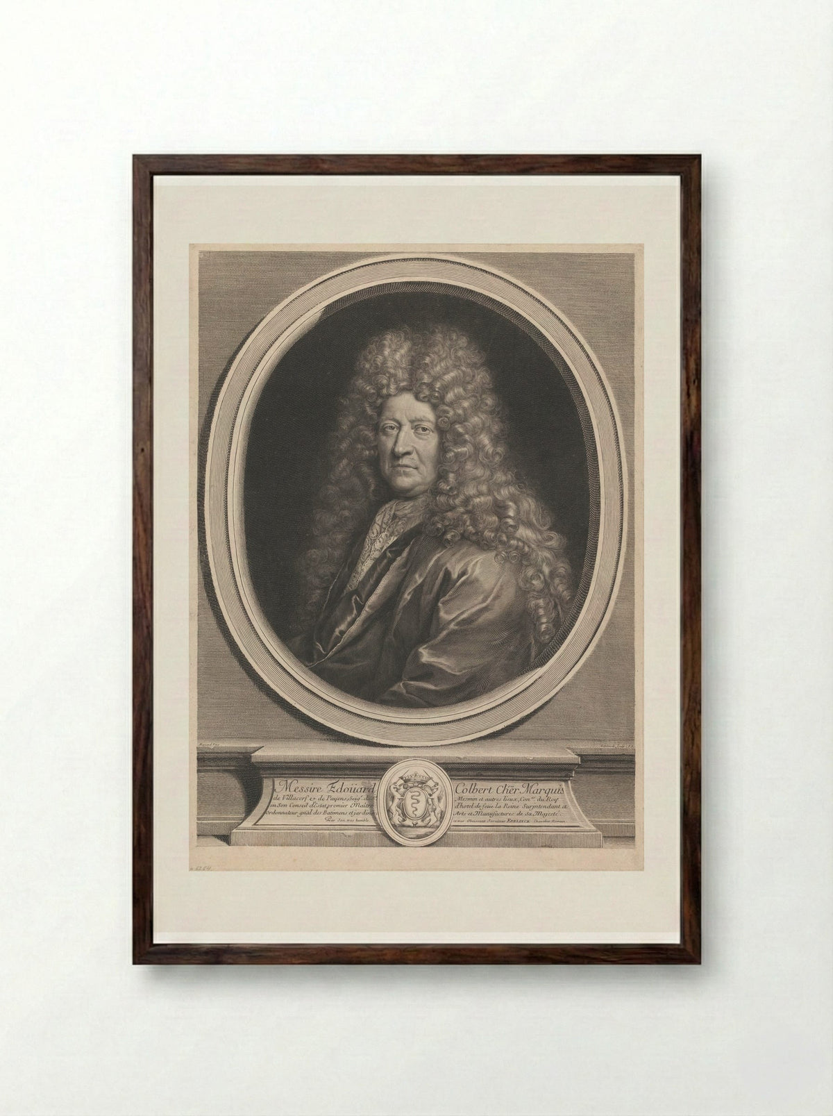 Édouard Colbert, Marquis de Villacerf - Gérard Edelinck - Framed Print Dark Wood