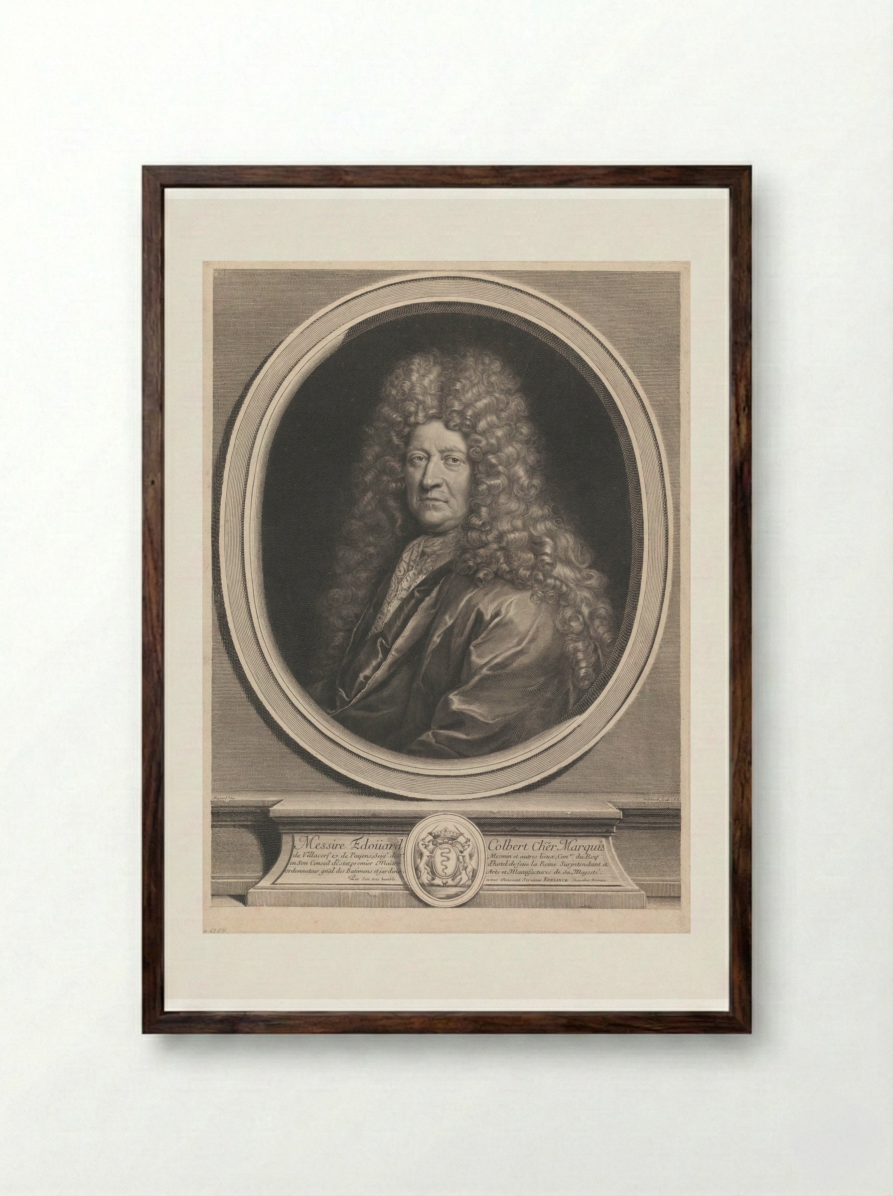 Édouard Colbert, Marquis de Villacerf - Gérard Edelinck - Framed Print Dark Wood