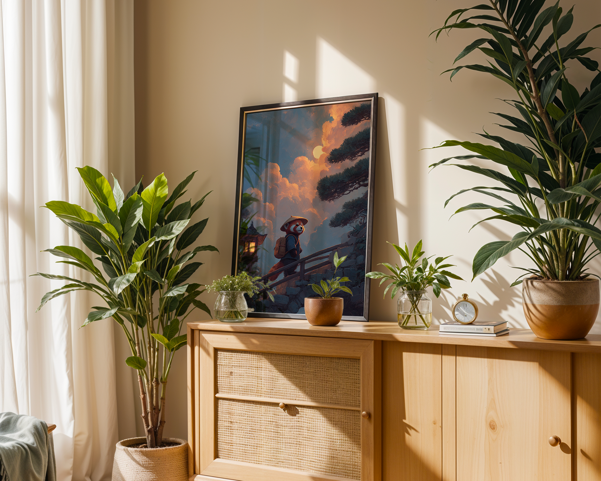 evening-journey-red-panda-lantern-walk-art-print mockup