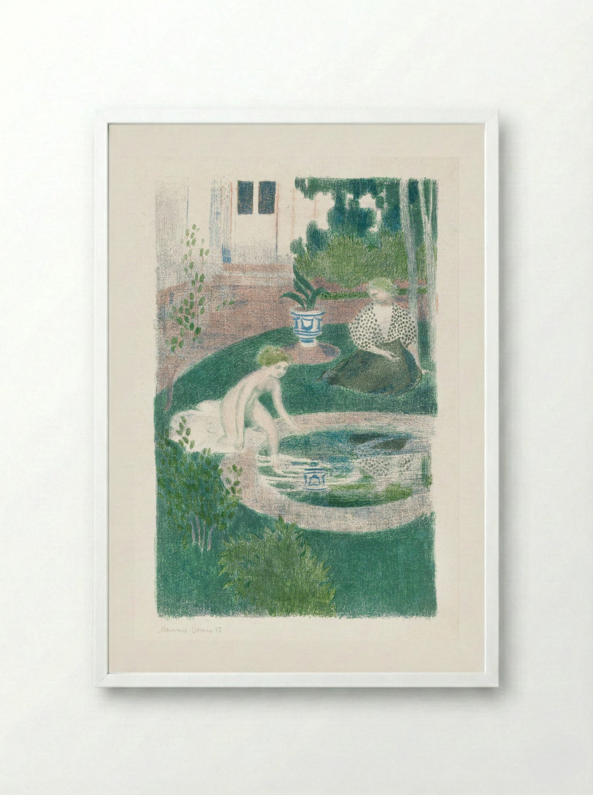 The Reflection in the Fountain (Le reflet dans la fontaine) - Maurice Denis - Framed Print White